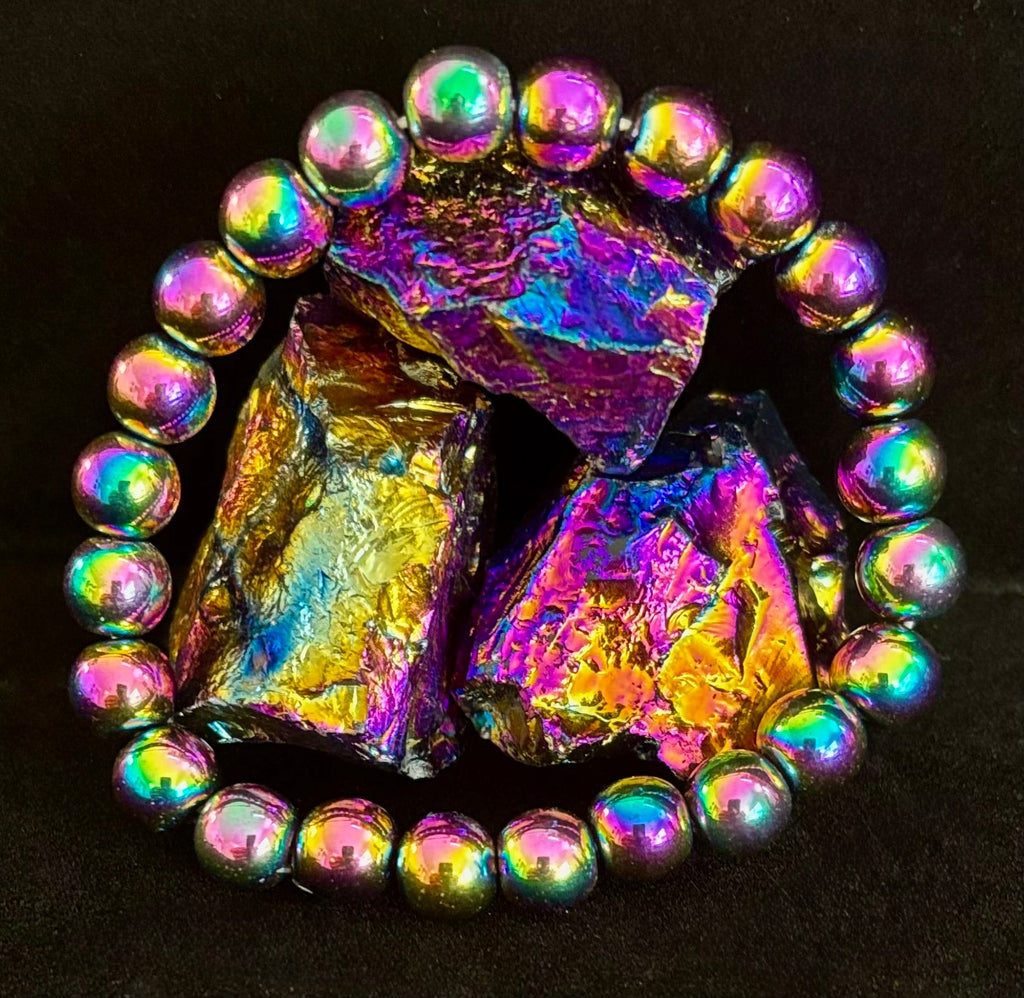 Rainbow Hematite Round Beaded Bracelet – LGBTQ Pride & Strength for Medium or Large Wrists | | Wiccan Center