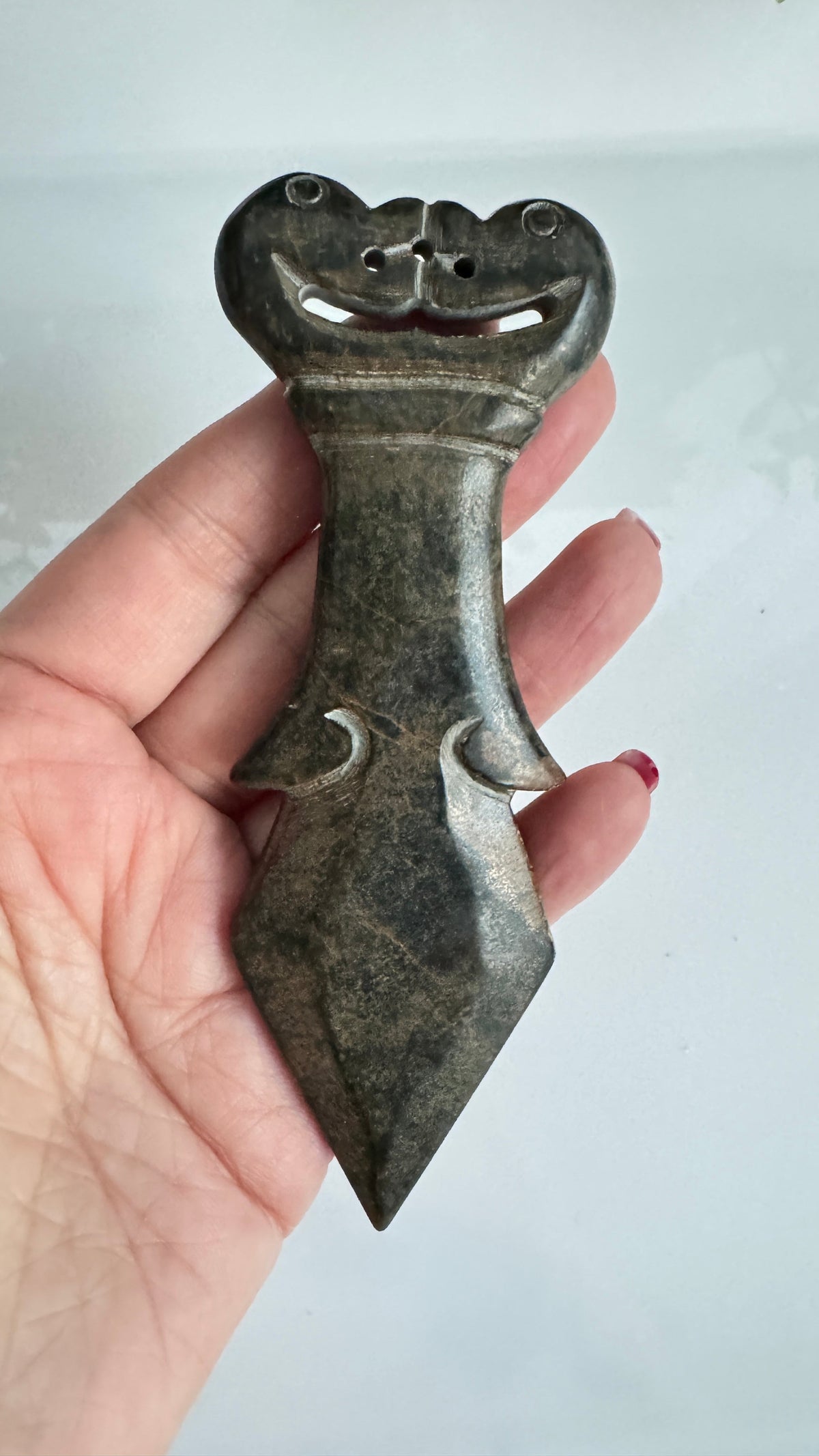 Kissing Dragon Athame for Boundaries and Connection, Hand-Carved Jade Stone 5"