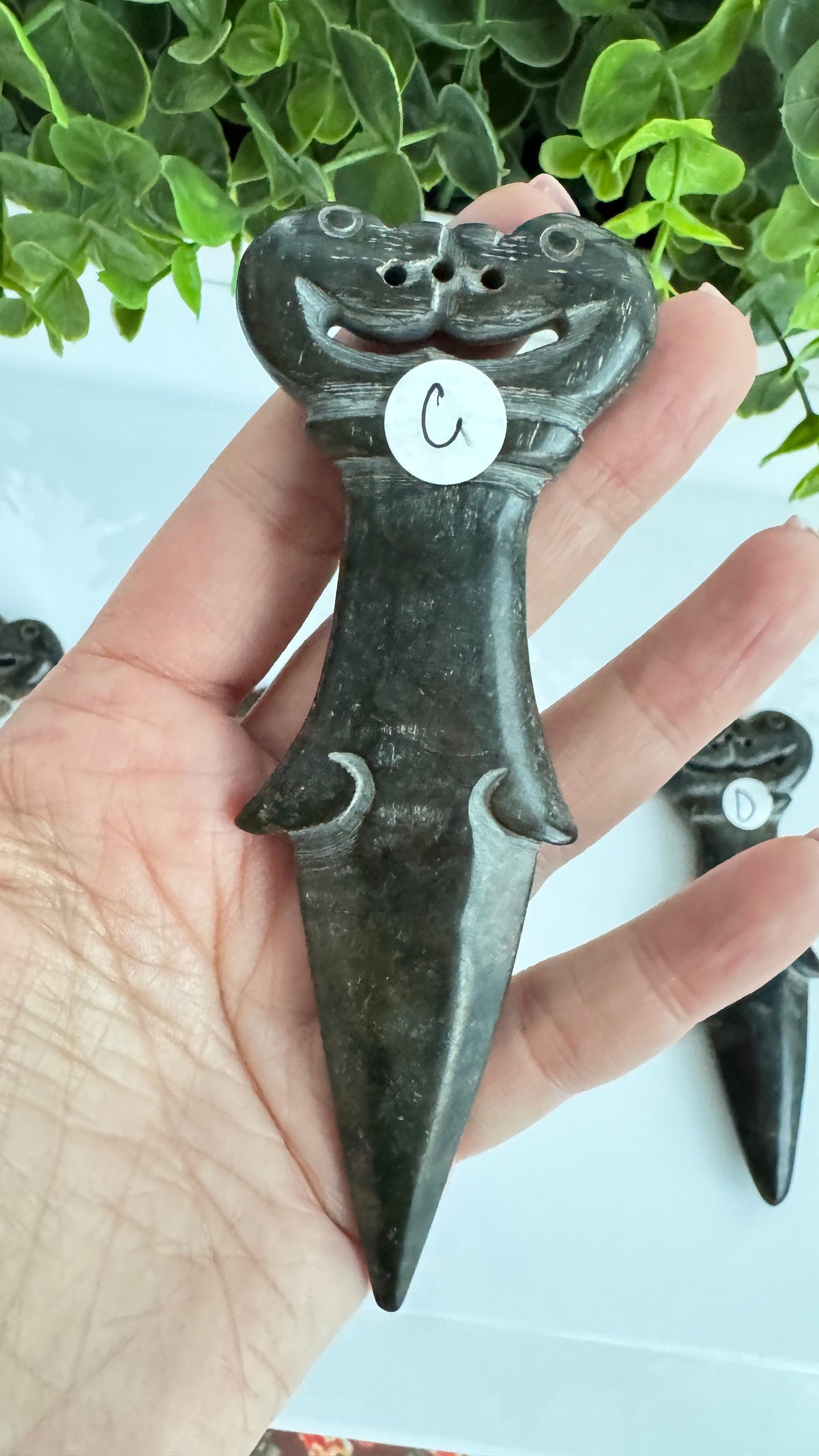 Kissing Dragon Athame for Boundaries and Connection, Hand-Carved Jade Stone 5"