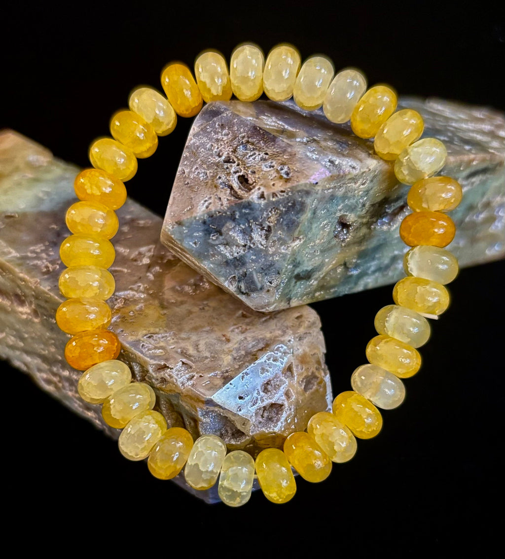 Yellow Agate Rondelle Bracelet – Joy, Confidence & Mental Clarity | Medium Wrists | | Wiccan Center