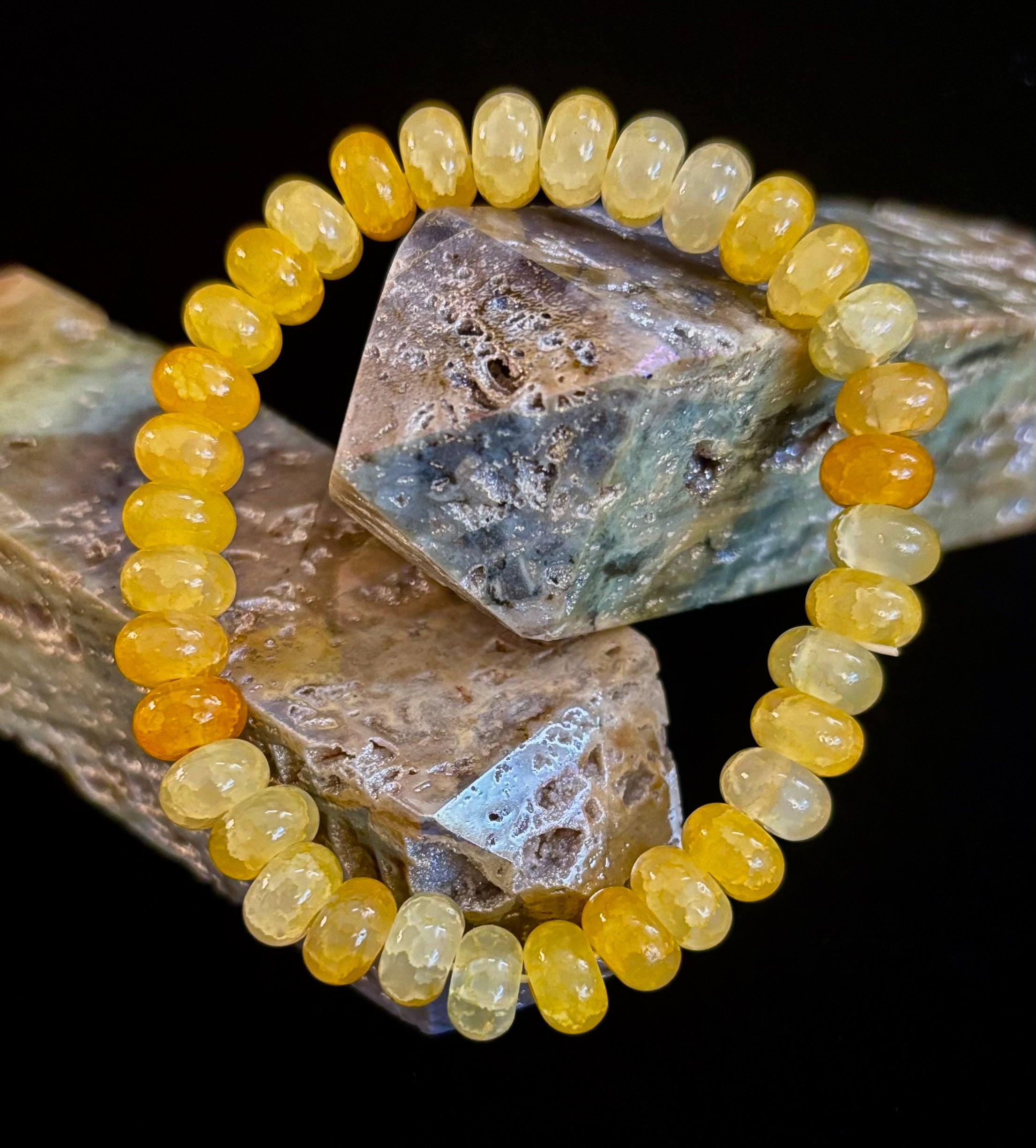 Yellow Agate Rondelle Bracelet – Joy, Confidence & Mental Clarity | Medium Wrists | | Wiccan Center