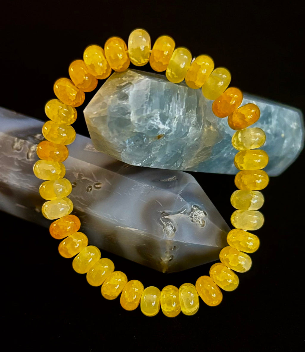 Yellow Agate Rondelle Bracelet – Joy, Confidence & Mental Clarity | Medium Wrists | | Wiccan Center