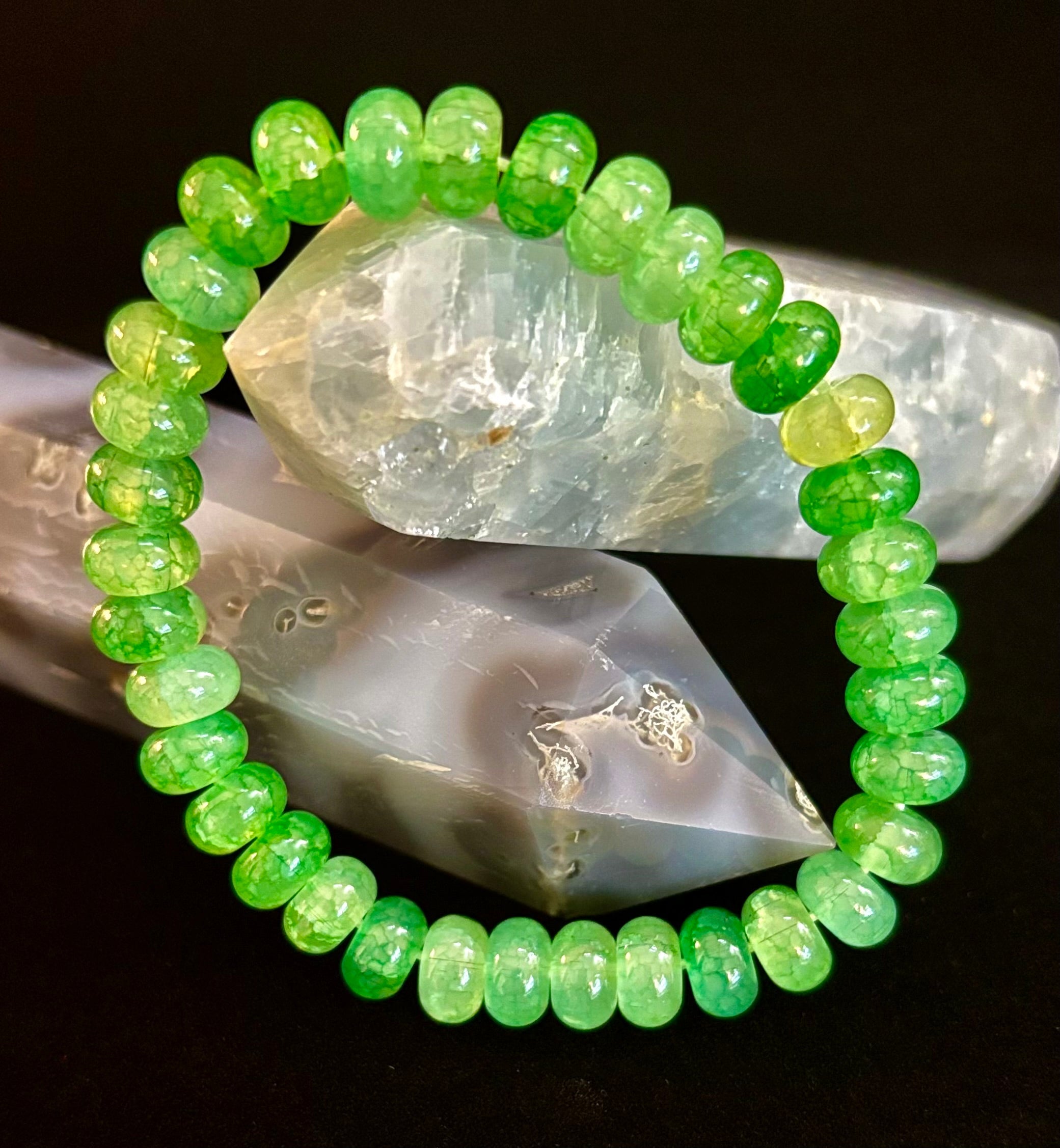 Green Agate Rondelle Bracelet – Calming Strength & Abundance | Medium Wrists | | Wiccan Center