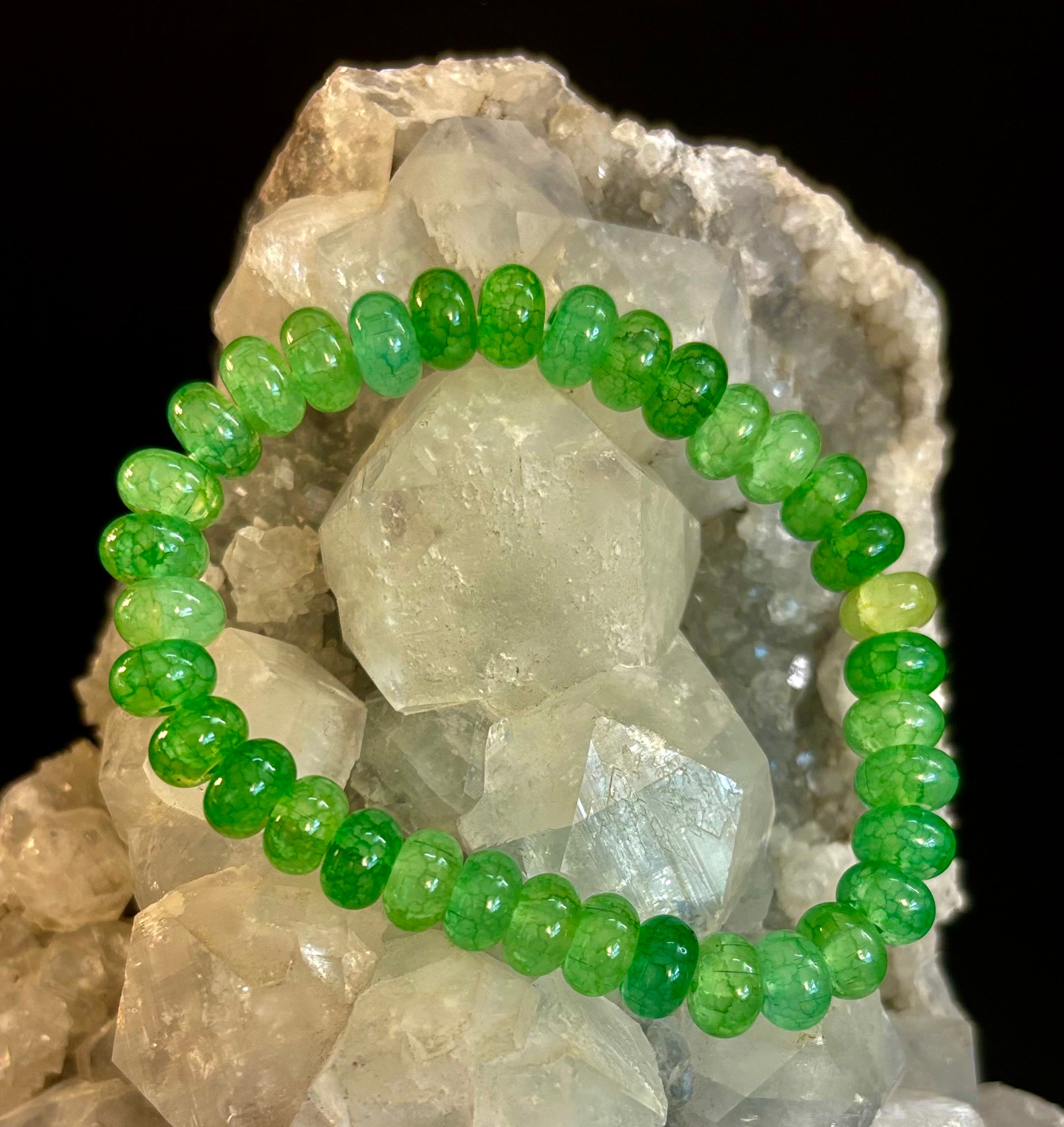 Green Agate Rondelle Bracelet – Calming Strength & Abundance | Medium Wrists | | Wiccan Center