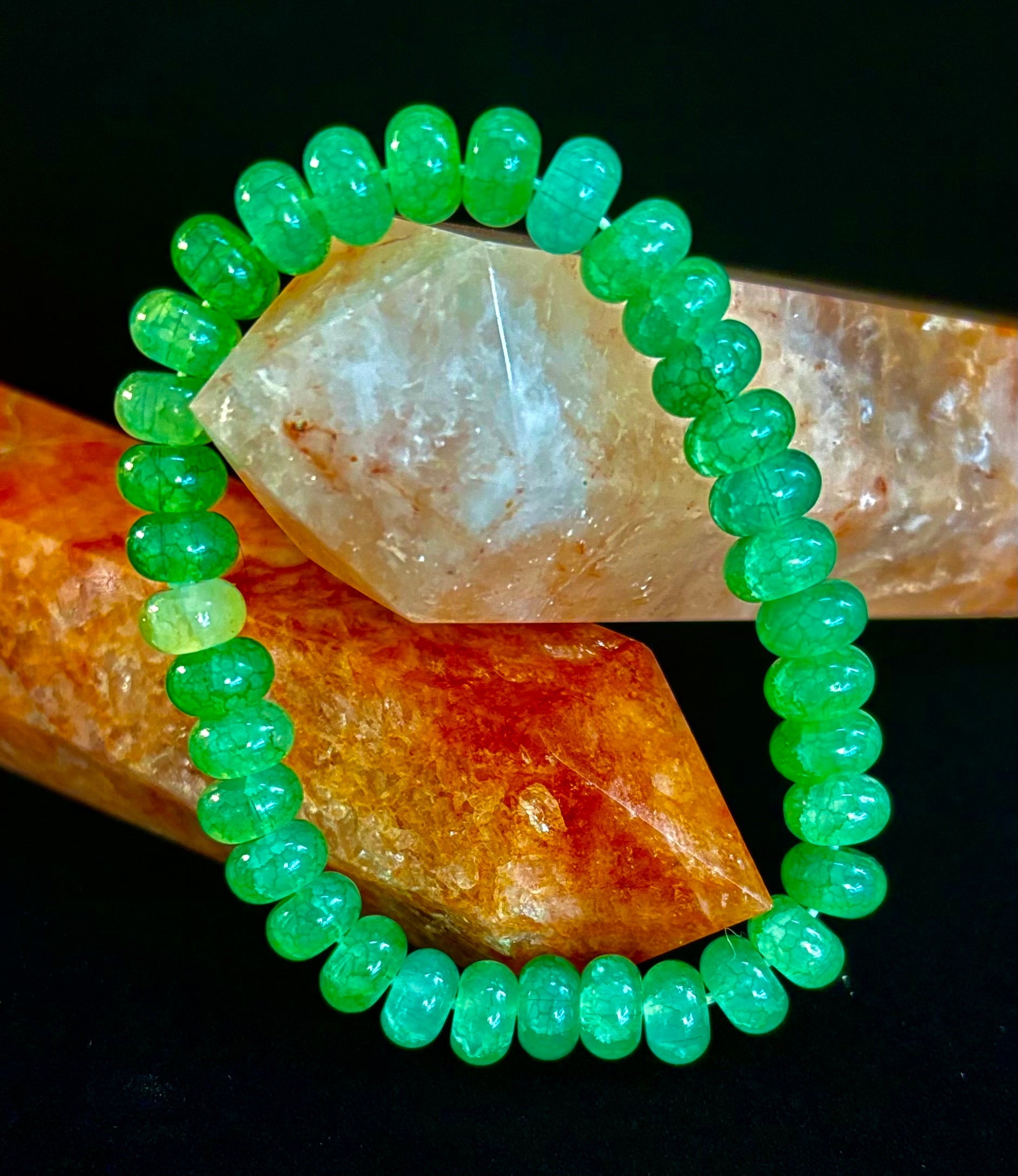 Green Agate Rondelle Bracelet – Calming Strength & Abundance | Medium Wrists | | Wiccan Center