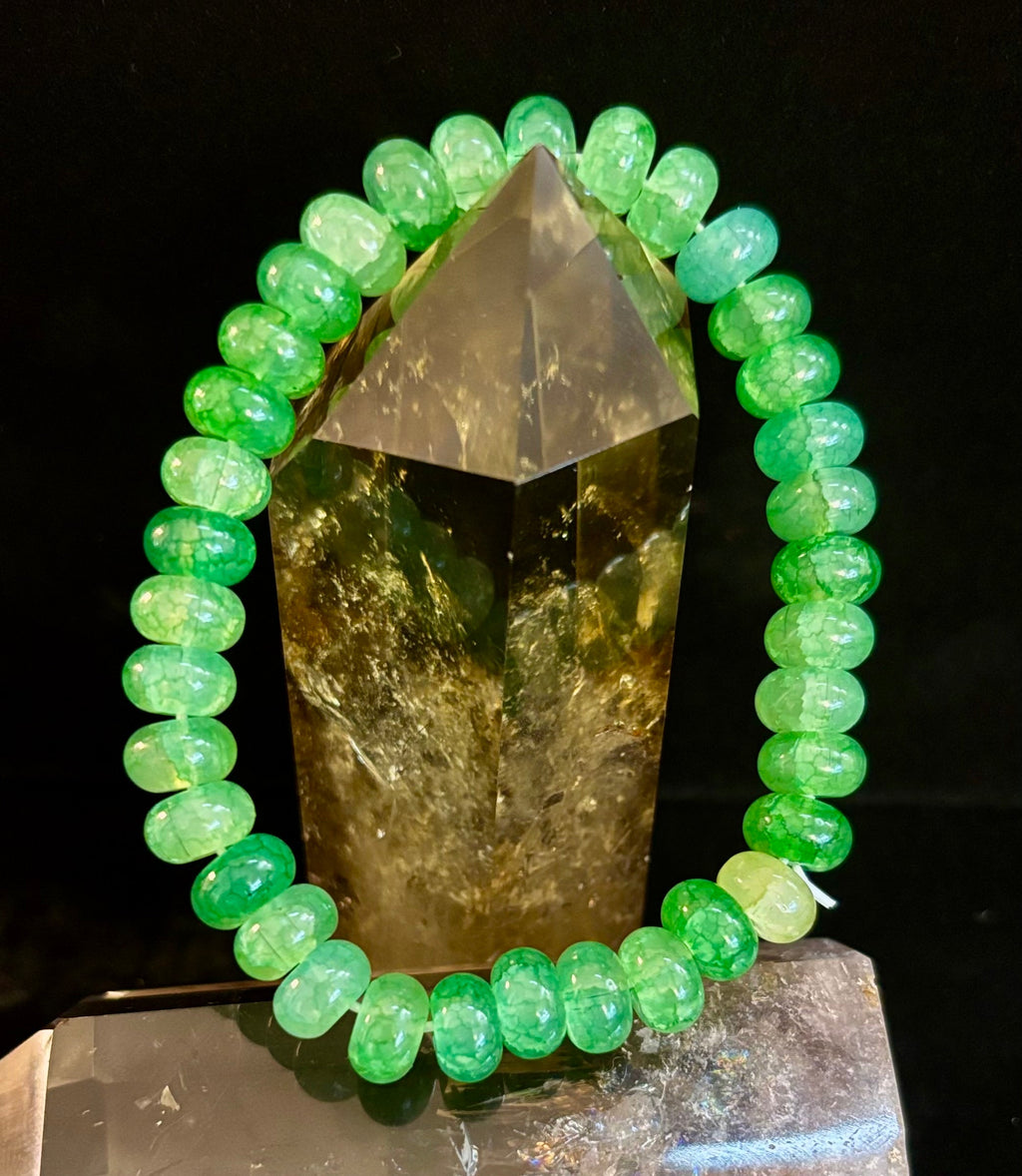 Green Agate Rondelle Bracelet – Calming Strength & Abundance | Medium Wrists | | Wiccan Center