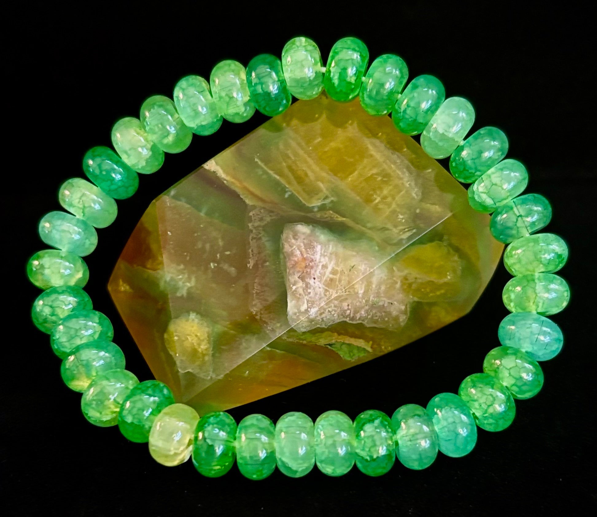 Green Agate Rondelle Bracelet – Calming Strength & Abundance | Medium Wrists | | Wiccan Center