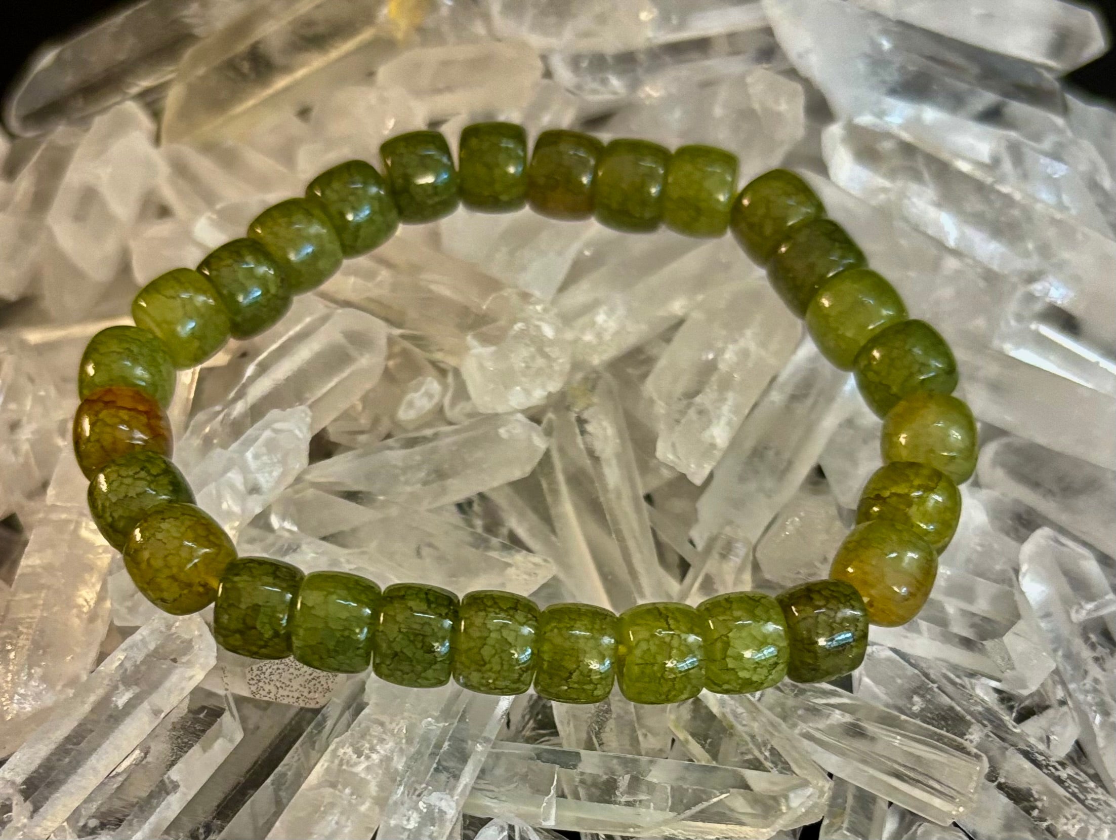 Dark Green Agate Rondelle Bracelet – Grounding, Strength & Prosperity | Medium Wrists | | Wiccan Center