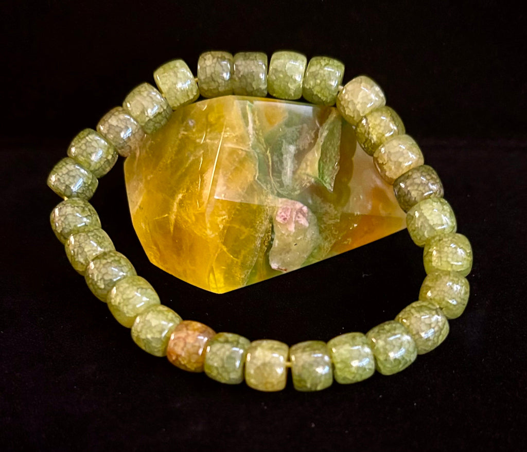 Dark Green Agate Rondelle Bracelet – Grounding, Strength & Prosperity | Medium Wrists | | Wiccan Center