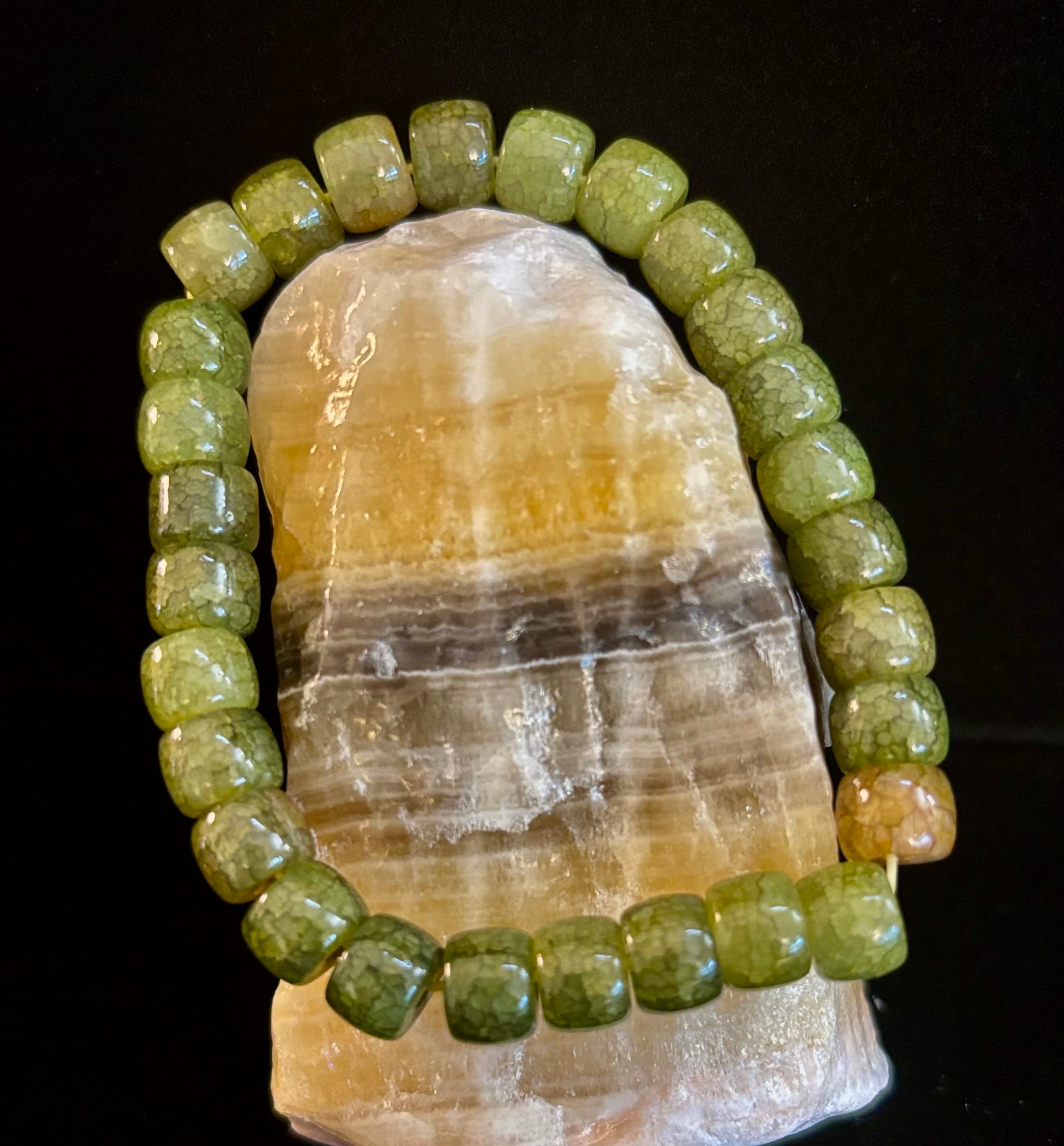 Dark Green Agate Rondelle Bracelet – Grounding, Strength & Prosperity | Medium Wrists | | Wiccan Center