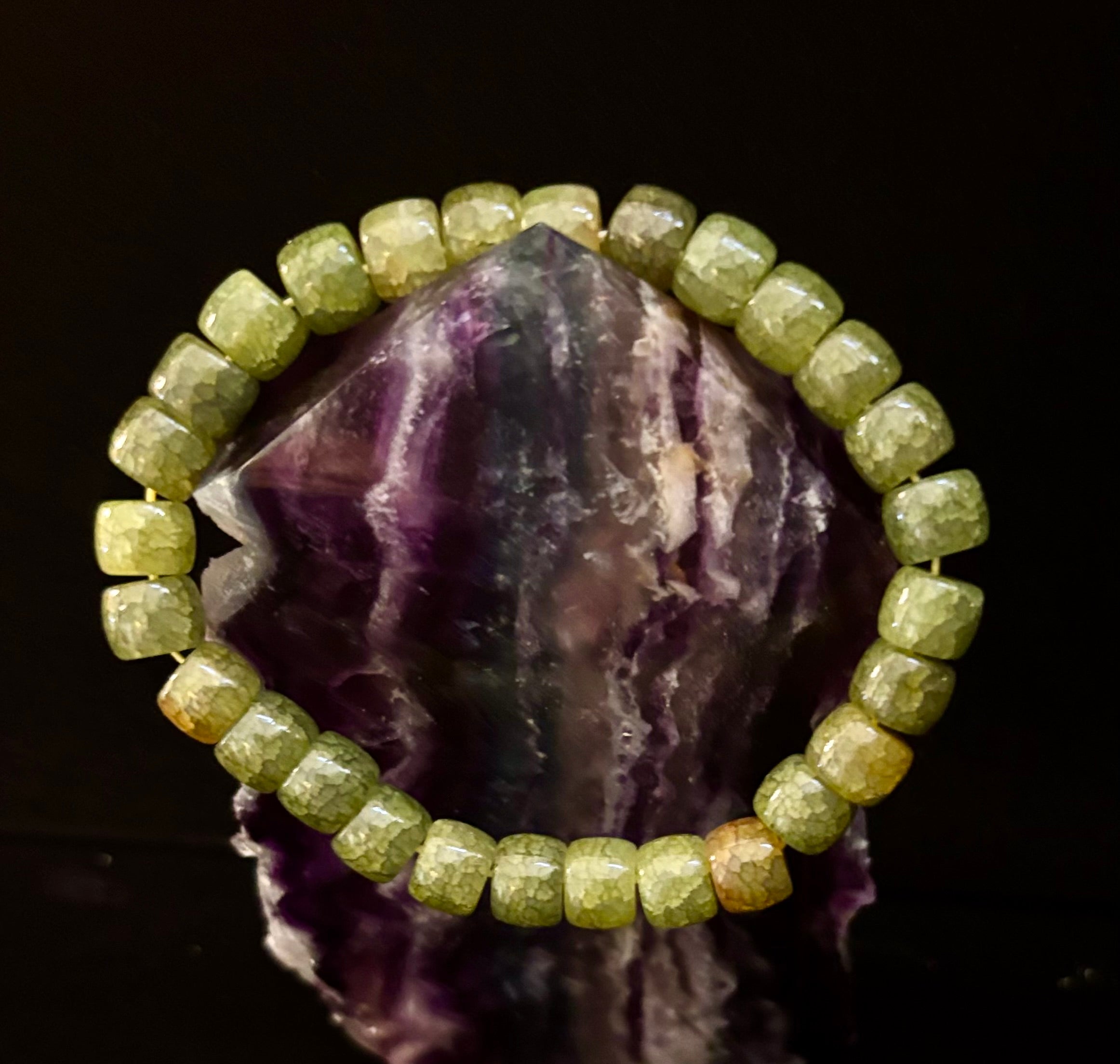 Dark Green Agate Rondelle Bracelet – Grounding, Strength & Prosperity | Medium Wrists | | Wiccan Center