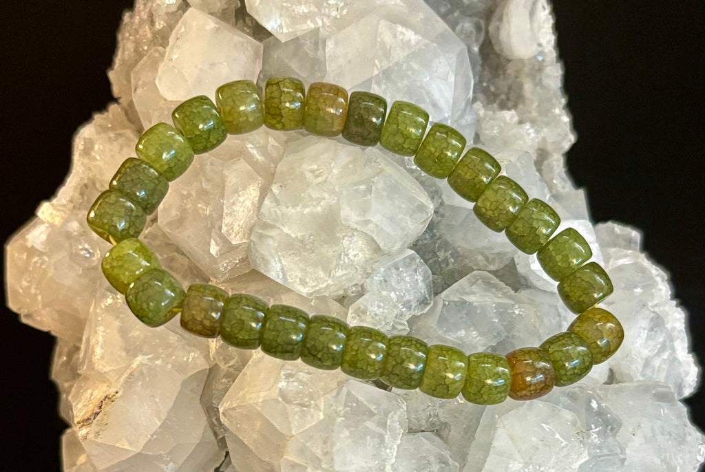 Dark Green Agate Rondelle Bracelet – Grounding, Strength & Prosperity | Medium Wrists | | Wiccan Center