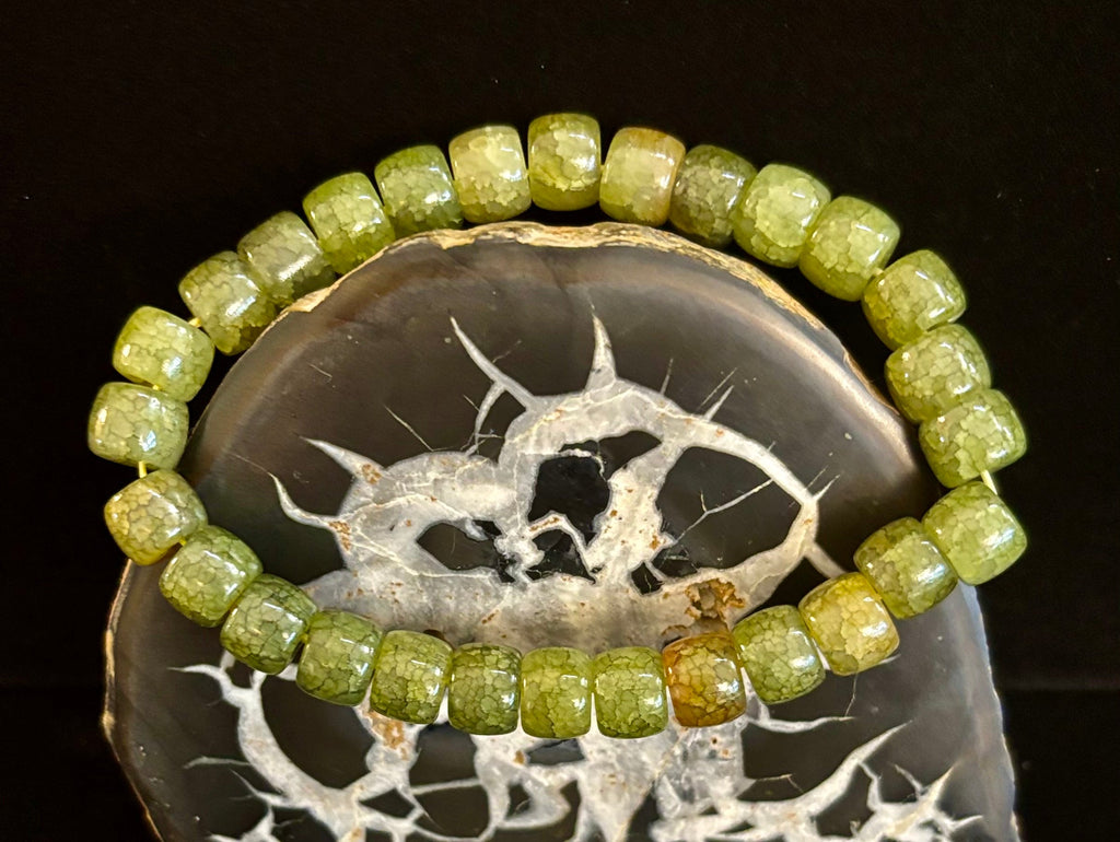 Dark Green Agate Rondelle Bracelet – Grounding, Strength & Prosperity | Medium Wrists | | Wiccan Center