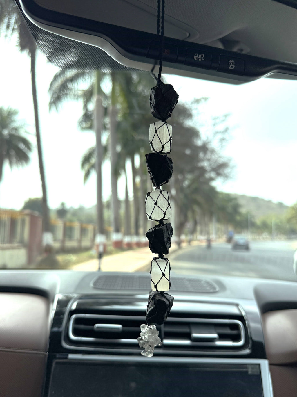 Black Tourmaline & Selenite Crystal Hanger, Car Accessories | hanger | Wiccan Center