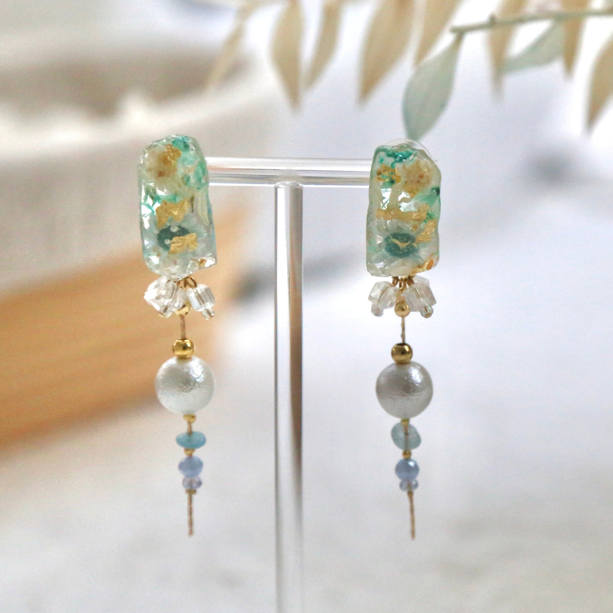 Resin Spring Flower Long Earrings