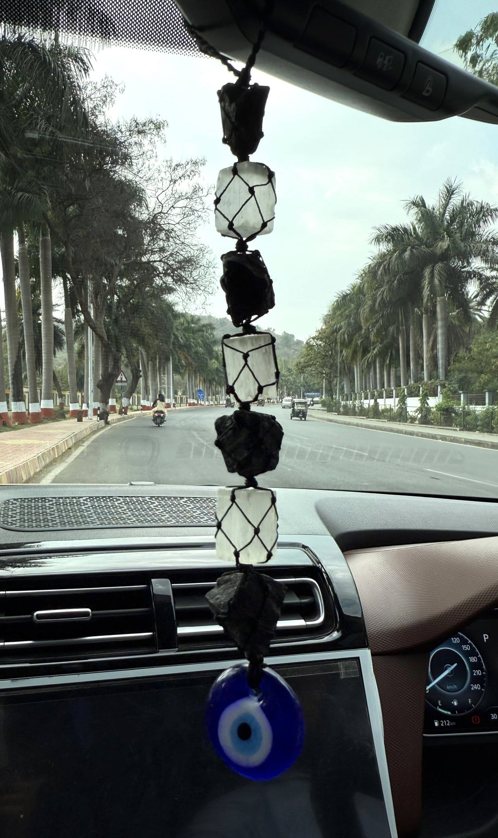 Black Tourmaline & Selenite With Evil Eye Crystal Hanger