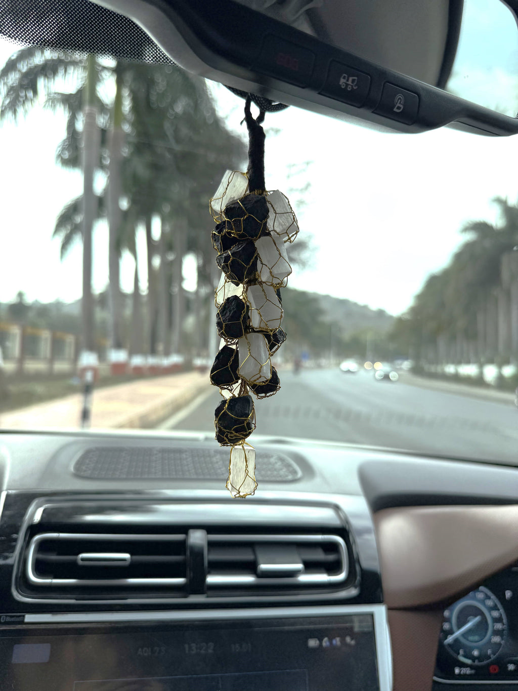 Selenite with Black Tourmaline Hanger, Raw Stones Hanger | hanger | Wiccan Center