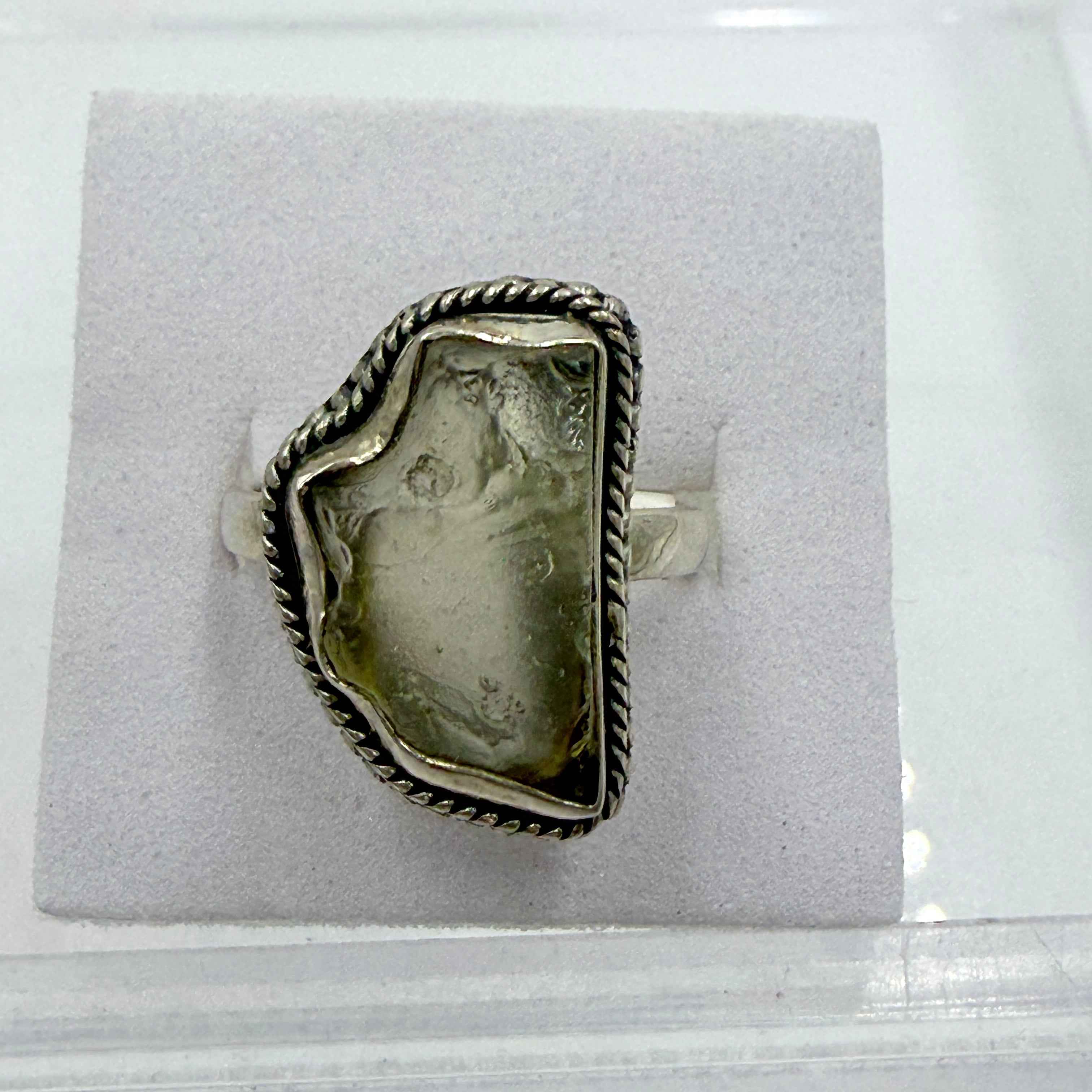 Sterling Silver Bezeled Libyan Desert Glass Ring - Size 8 - Cosmic, Illuminating & Transformative | Rings | Wiccan Center
