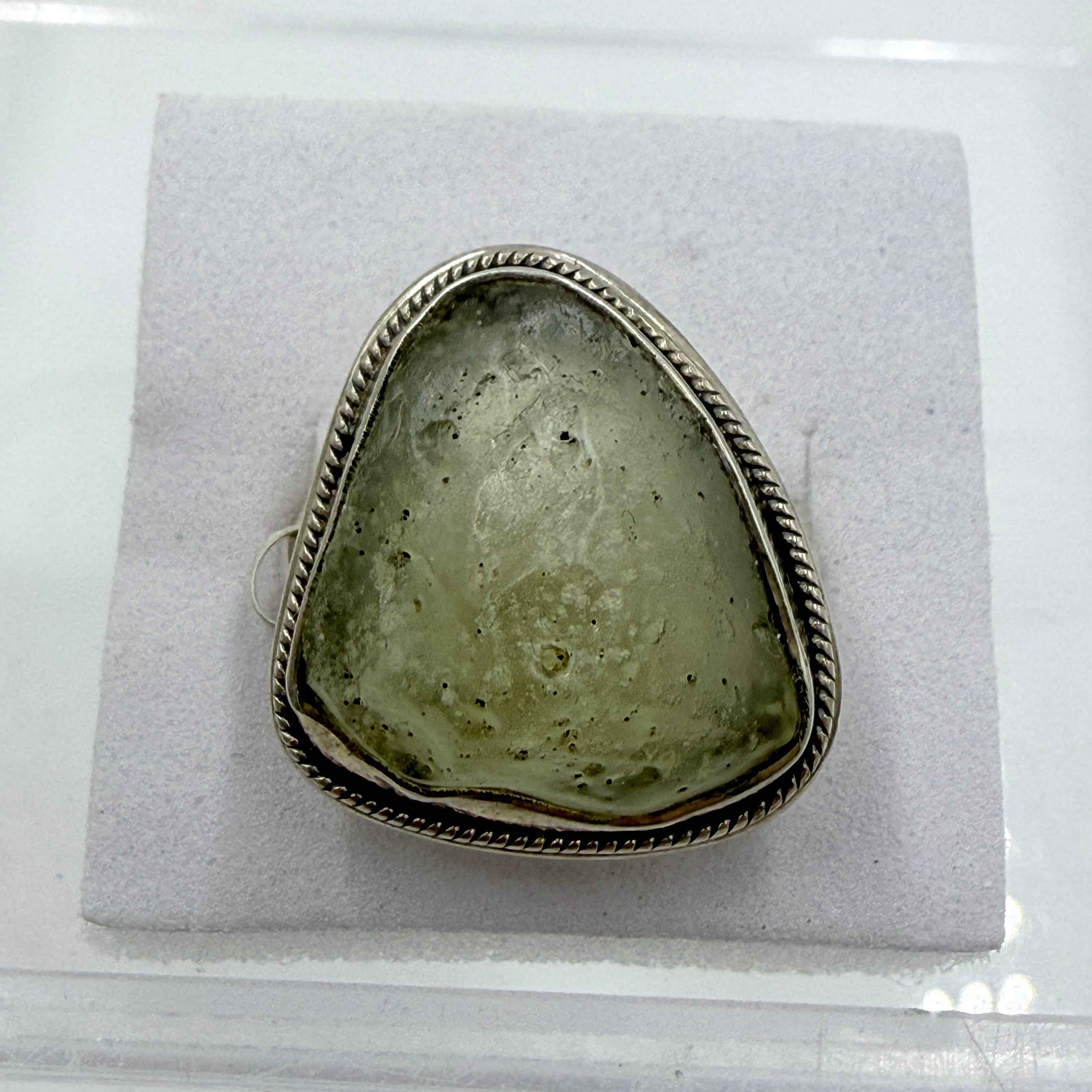 Sterling Silver Bezeled Libyan Desert Glass Ring - Size 9 - Cosmic, Illuminating & Transformative | Rings | Wiccan Center