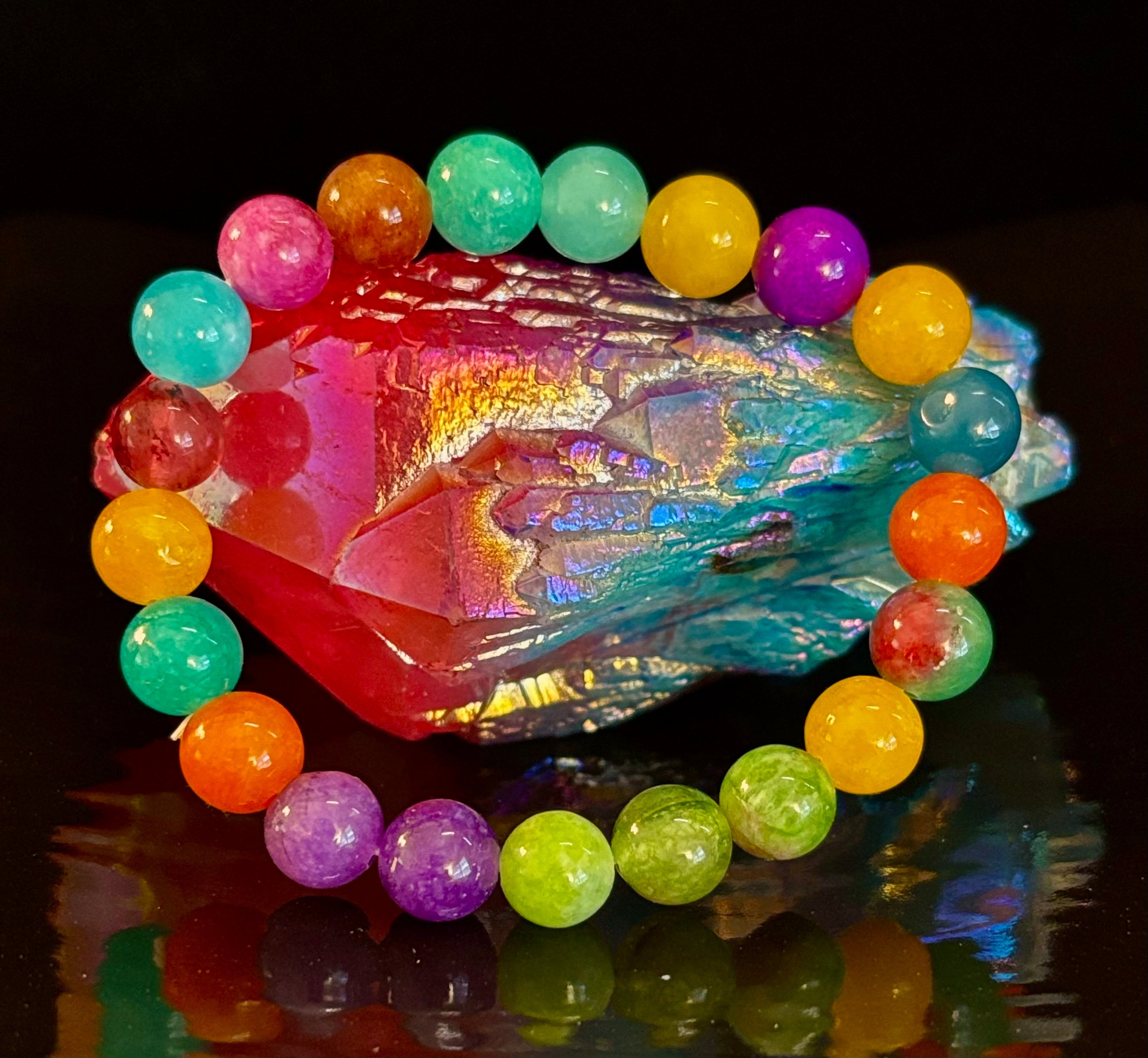 Rainbow Multi Jade Stretch Bracelet for Kids – 16cm | Colorful Energy & Gentle Protection | | Wiccan Center