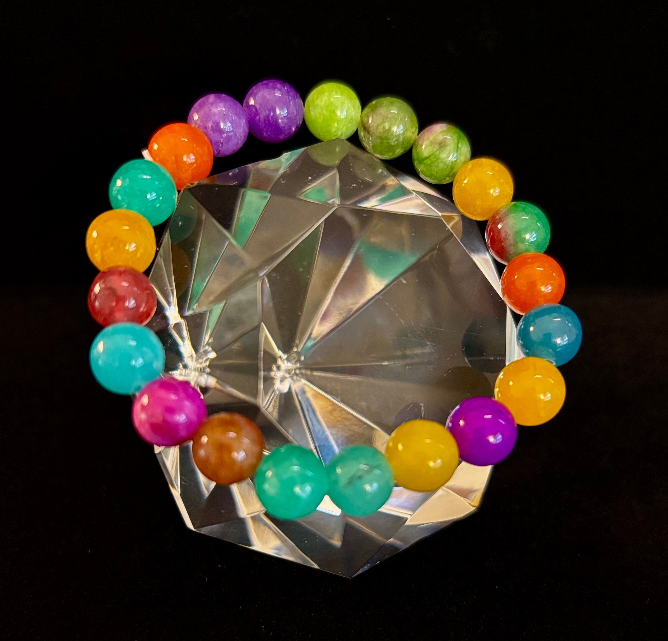 Rainbow Multi Jade Stretch Bracelet for Kids – 16cm | Colorful Energy & Gentle Protection | | Wiccan Center