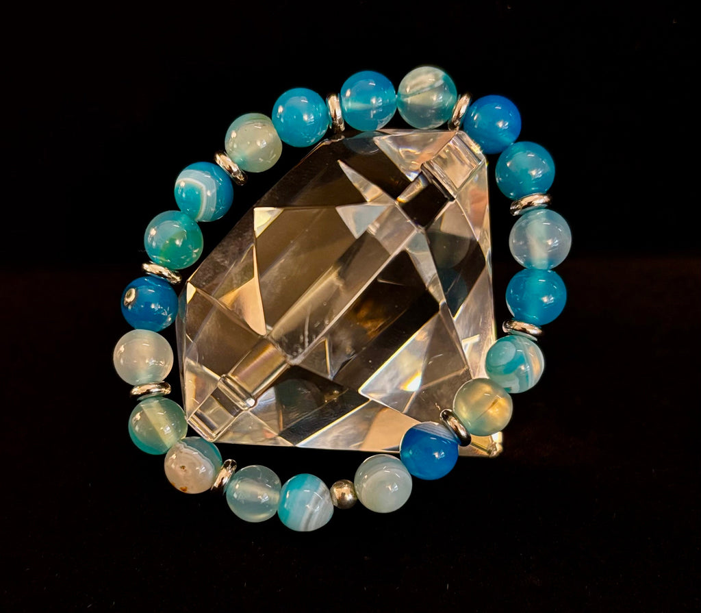 Blue Striped Agate Bracelet – Calming Energy for Small to Medium Wrists | | Wiccan Center