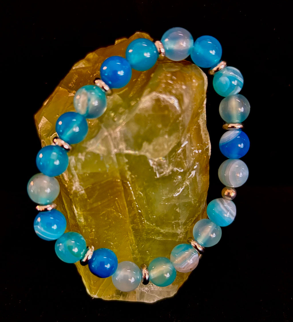 Blue Striped Agate Bracelet – Calming Energy for Small to Medium Wrists | | Wiccan Center