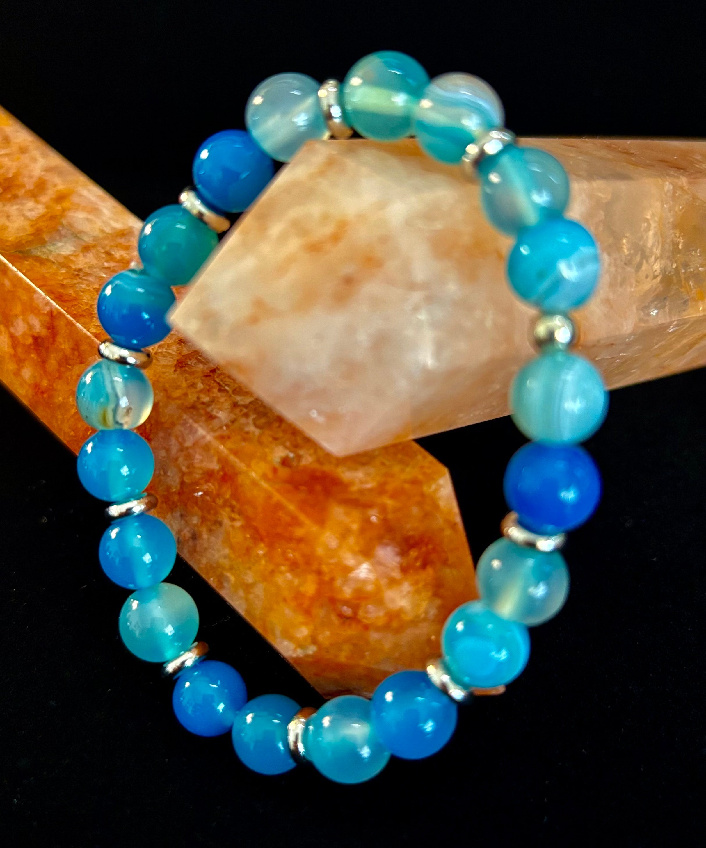 Blue Striped Agate Bracelet – Calming Energy for Small to Medium Wrists | | Wiccan Center
