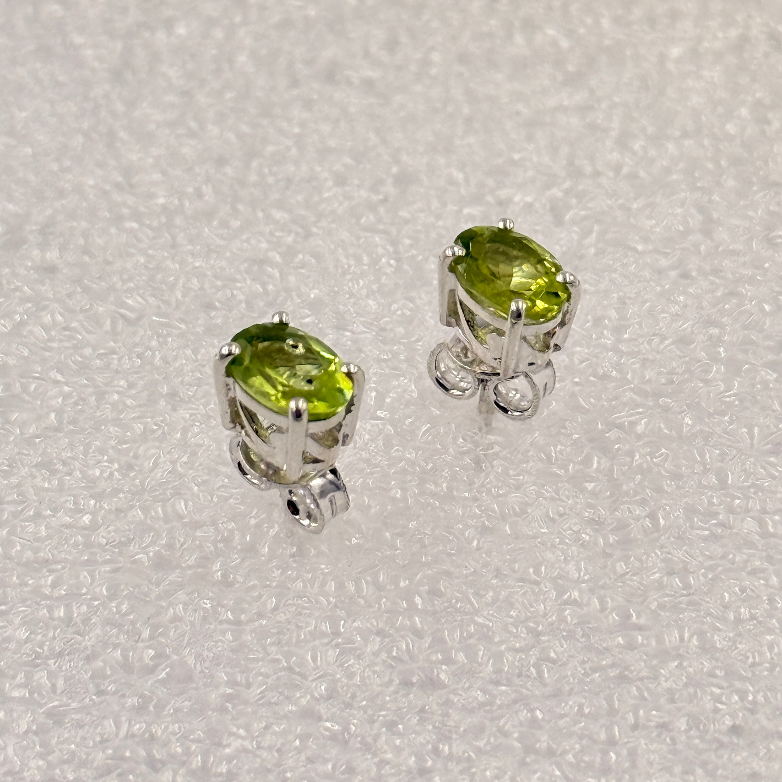 Sterling Silver Oval Peridot Post Earrings Size 2 | Earrings | Wiccan Center