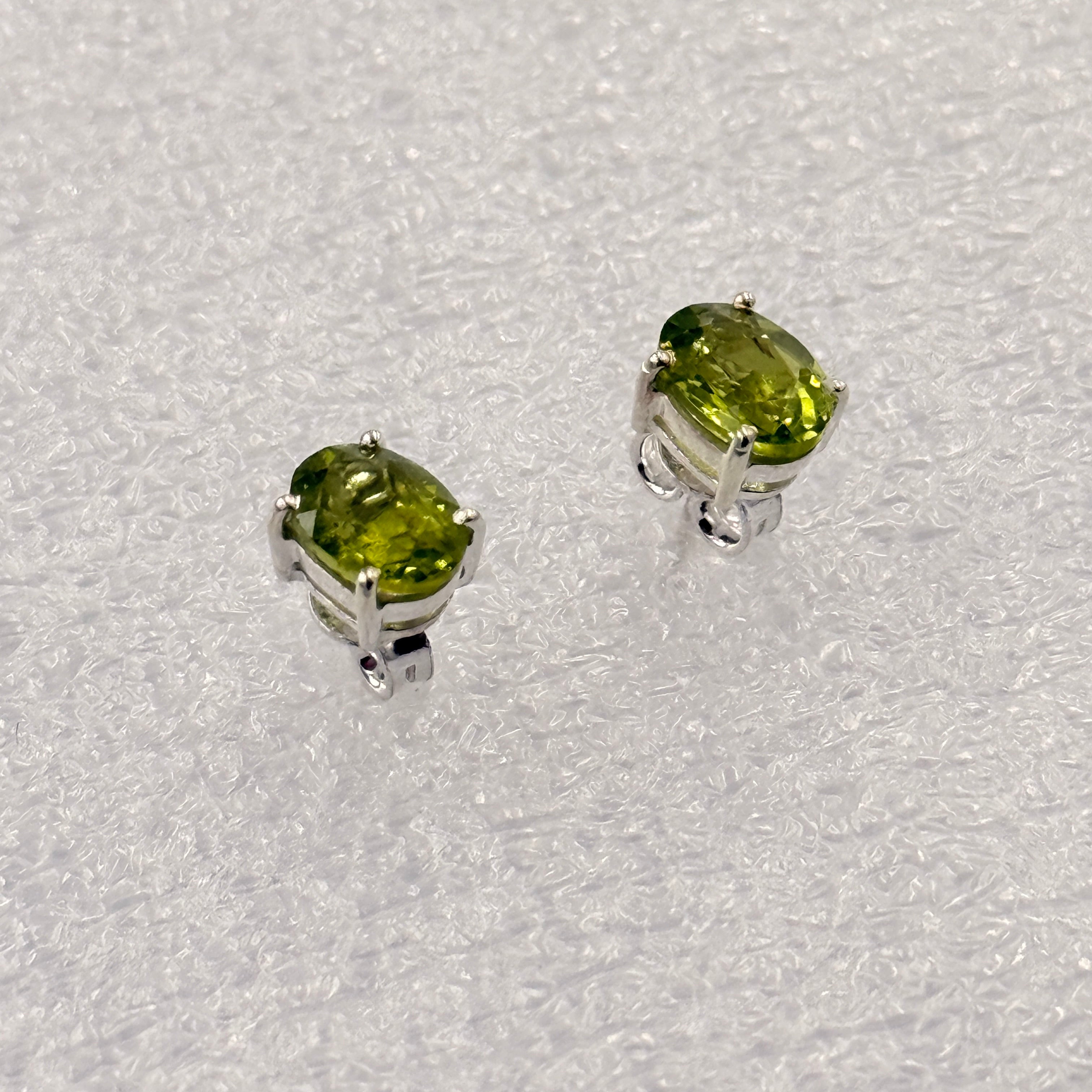 Sterling Silver Oval Peridot Post Earrings Size 1 | Earrings | Wiccan Center