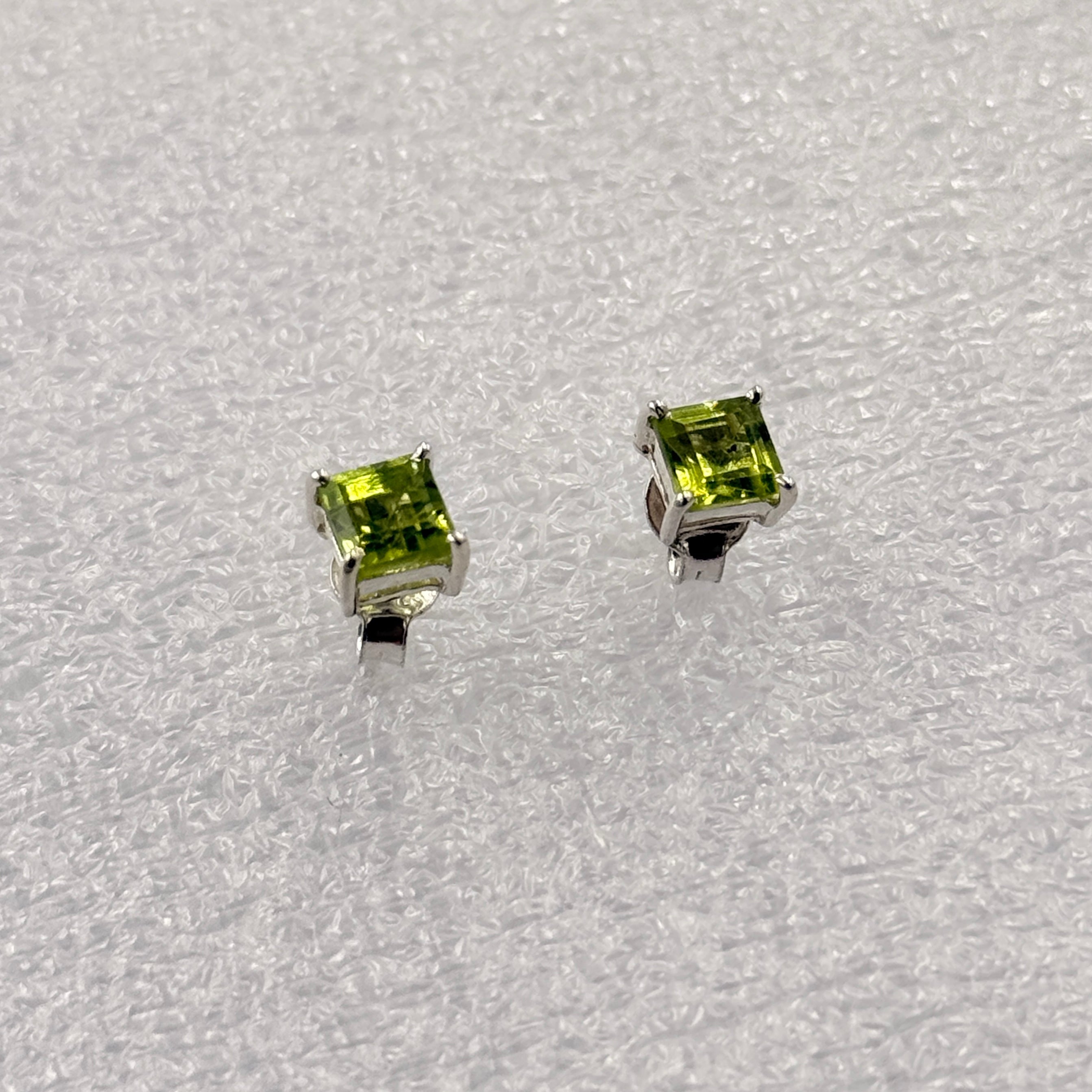 Sterling Silver Square Peridot Post Earrings | Earrings | Wiccan Center