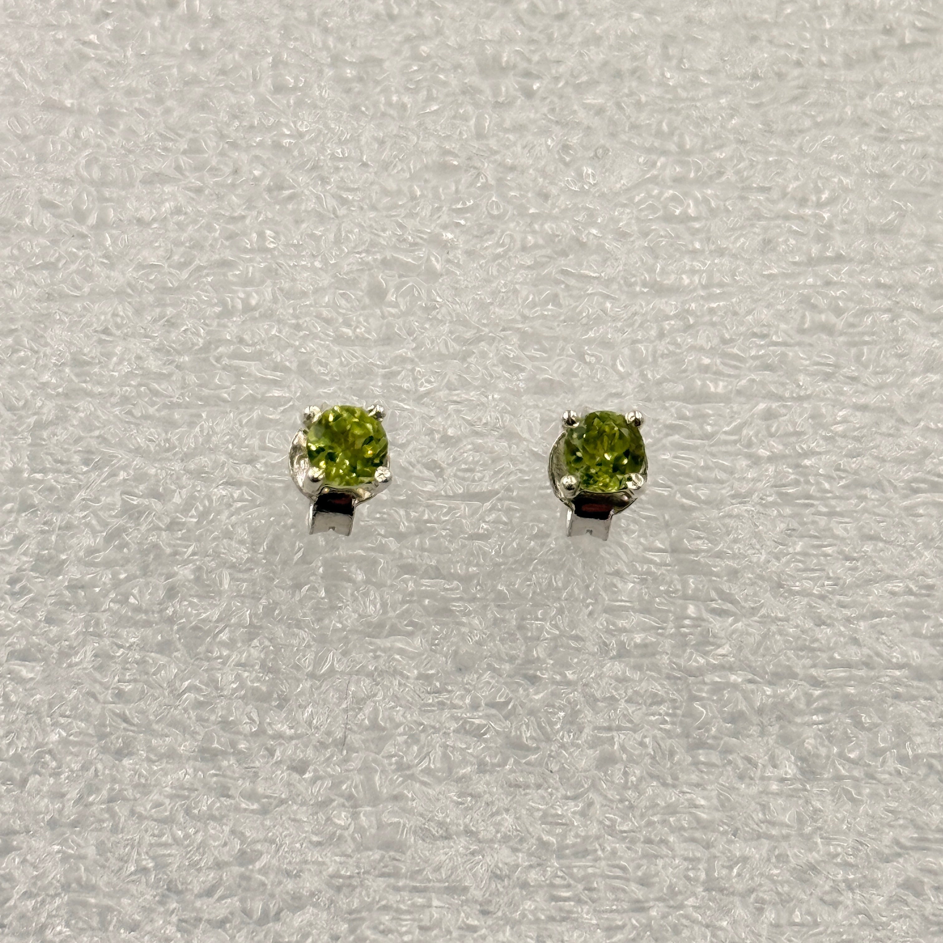 Sterling Silver Round Peridot Post Earrings Size 2 | Earrings | Wiccan Center