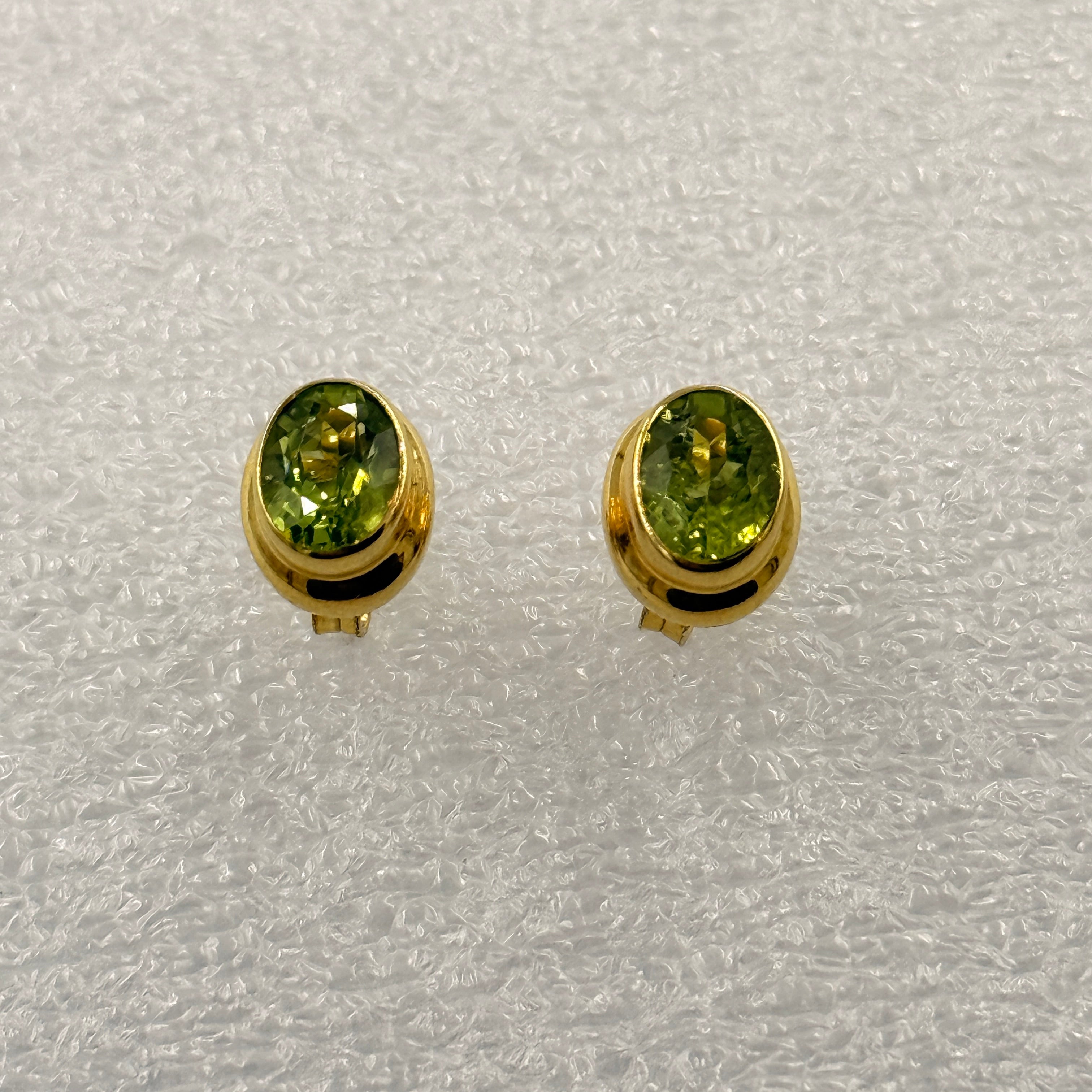 Gold Vermeil Bezeled Oval Peridot Post Earrings | Earrings | Wiccan Center