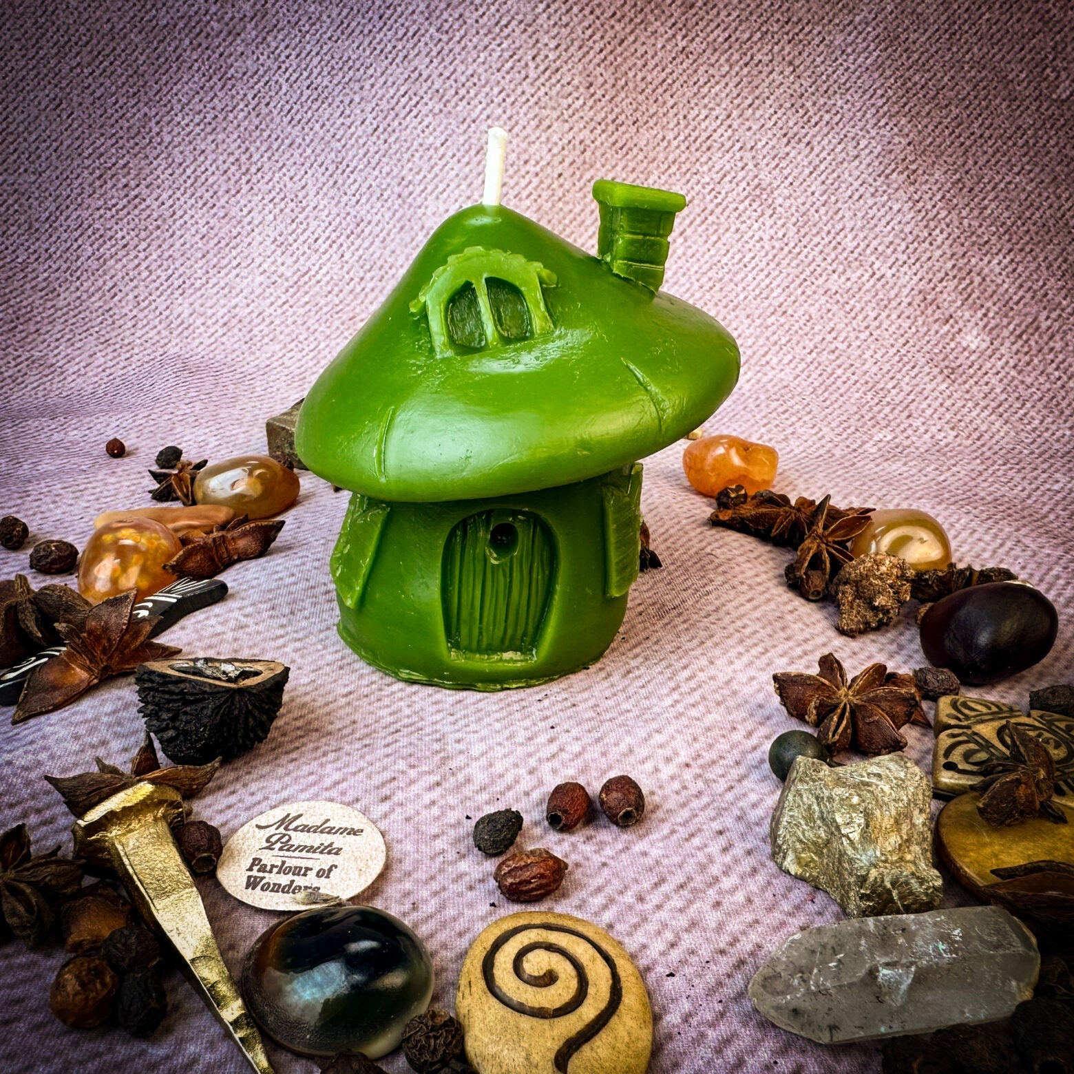 Beeswax Mushroom Fairy Hut Cozy Home Spell Candle - Sanctuary & Blessing Magic | Beeswax Candle | Wiccan Center