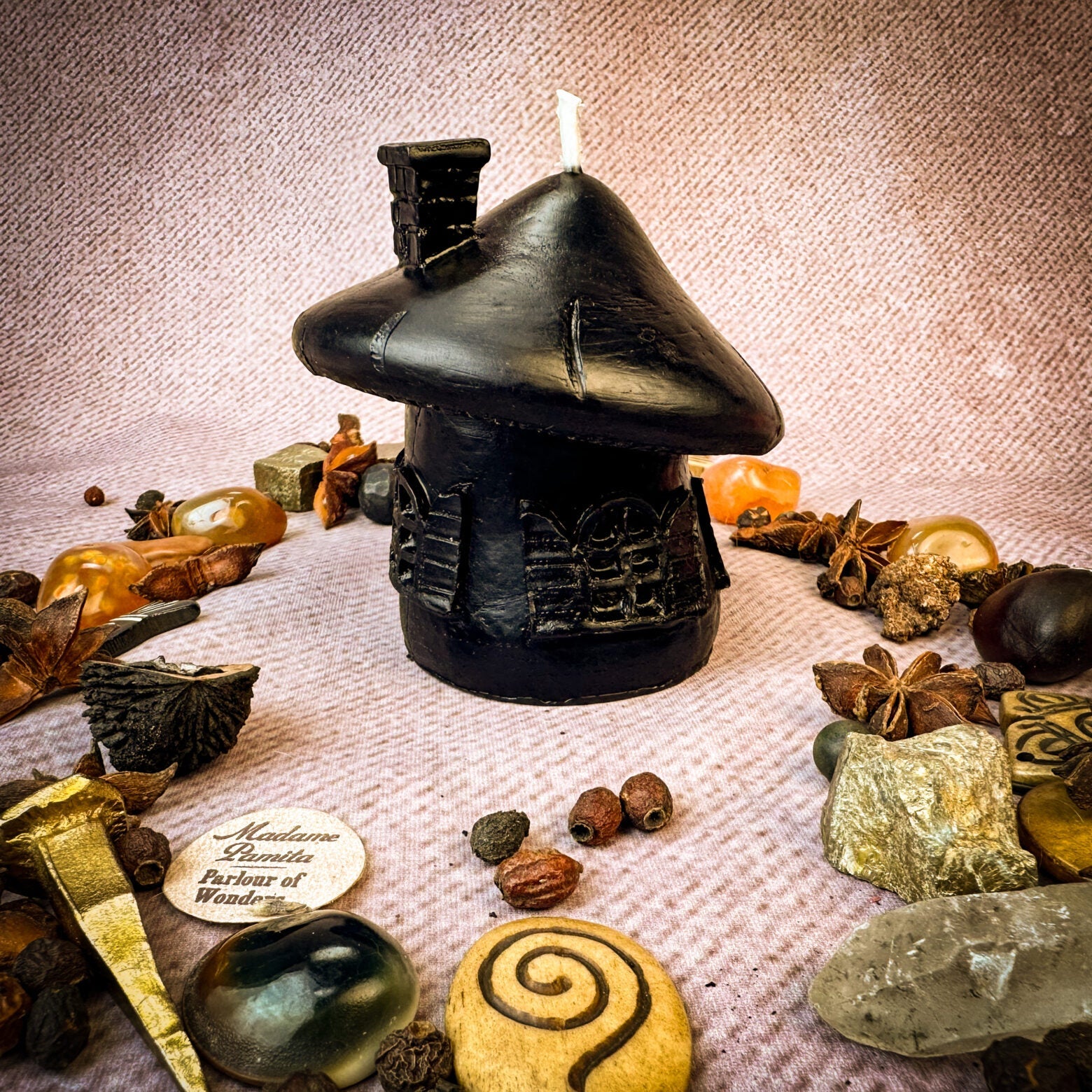 Beeswax Mushroom Fairy Hut Cozy Home Spell Candle - Sanctuary & Blessing Magic | Beeswax Candle | Wiccan Center