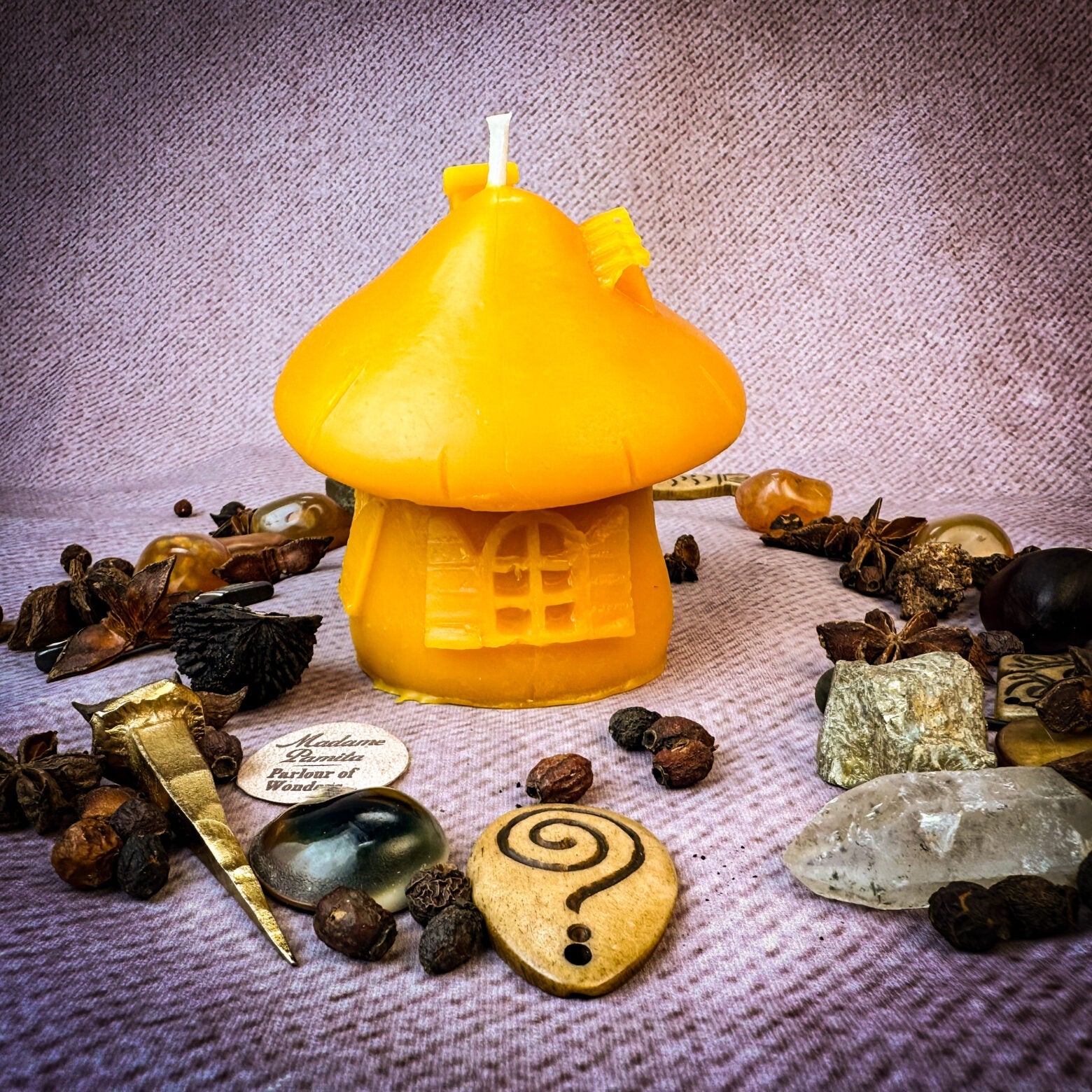 Beeswax Mushroom Fairy Hut Cozy Home Spell Candle - Sanctuary & Blessing Magic | Beeswax Candle | Wiccan Center