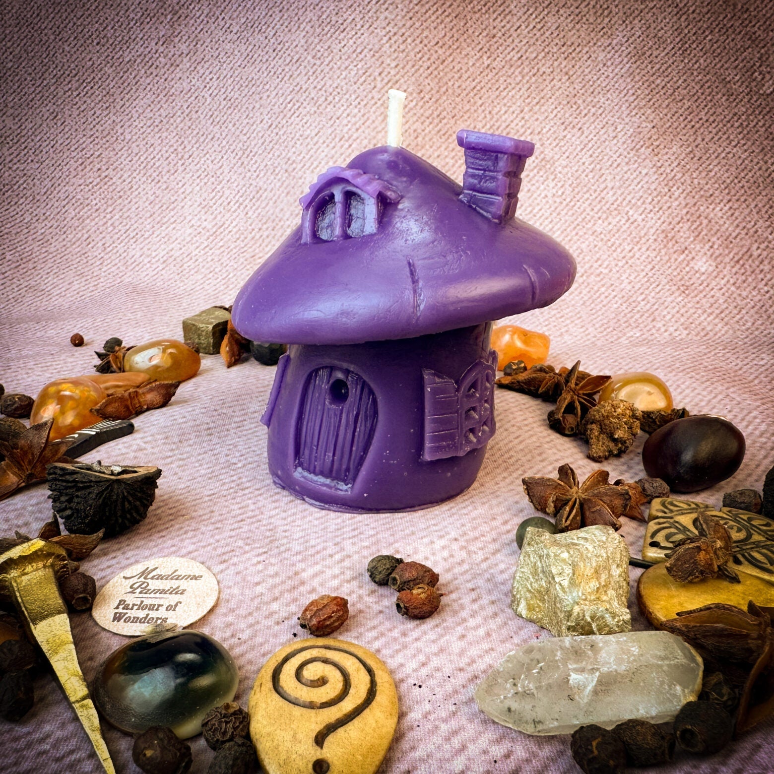 Beeswax Mushroom Fairy Hut Cozy Home Spell Candle - Sanctuary & Blessing Magic | Beeswax Candle | Wiccan Center
