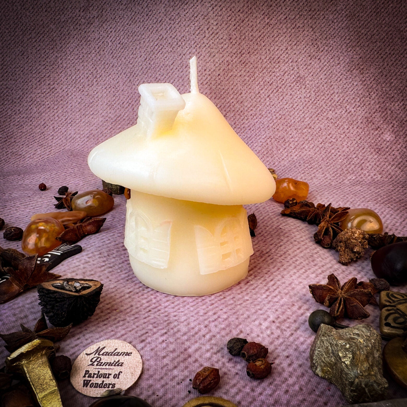 Beeswax Mushroom Fairy Hut Cozy Home Spell Candle - Sanctuary & Blessing Magic | Beeswax Candle | Wiccan Center