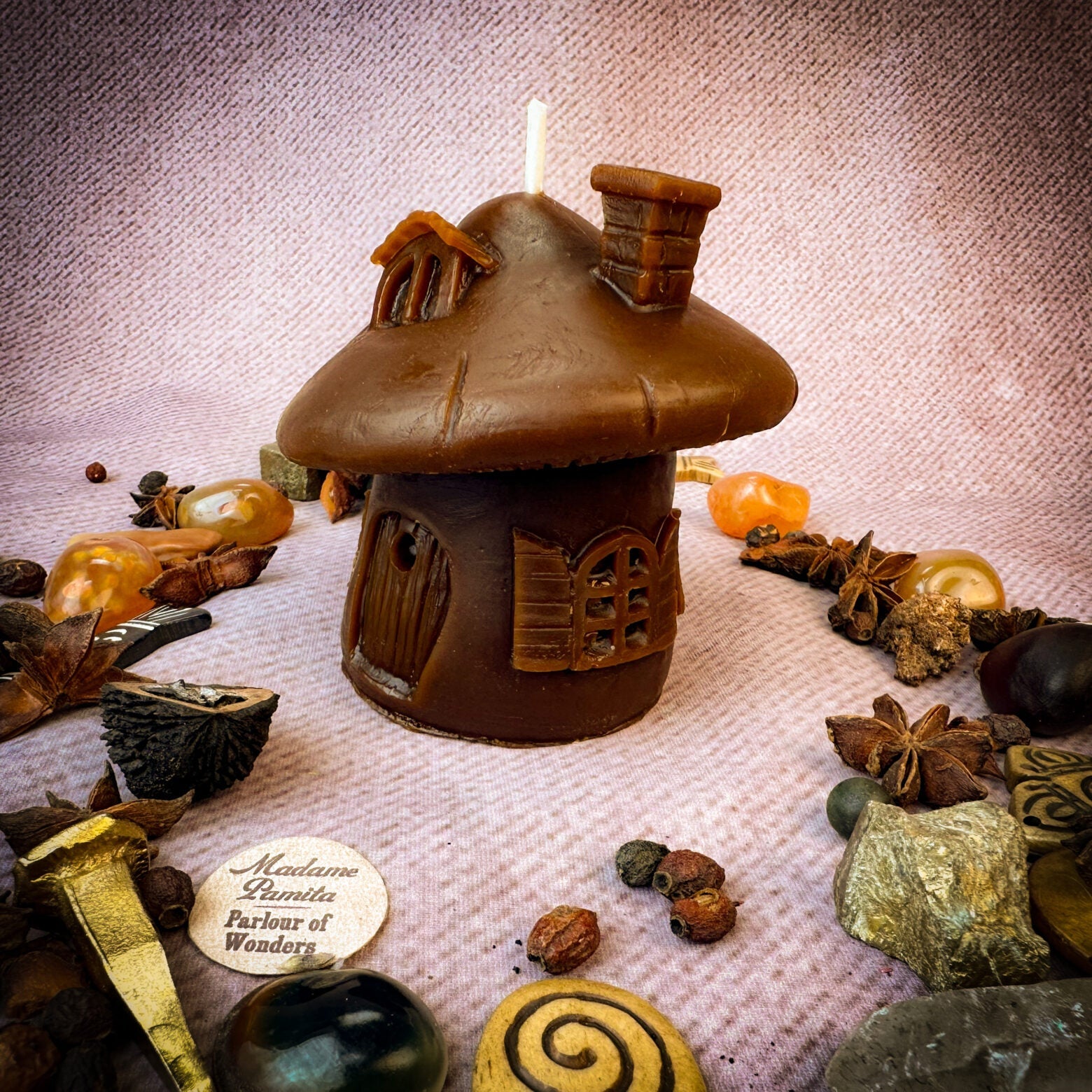 Beeswax Mushroom Fairy Hut Cozy Home Spell Candle - Sanctuary & Blessing Magic | Beeswax Candle | Wiccan Center