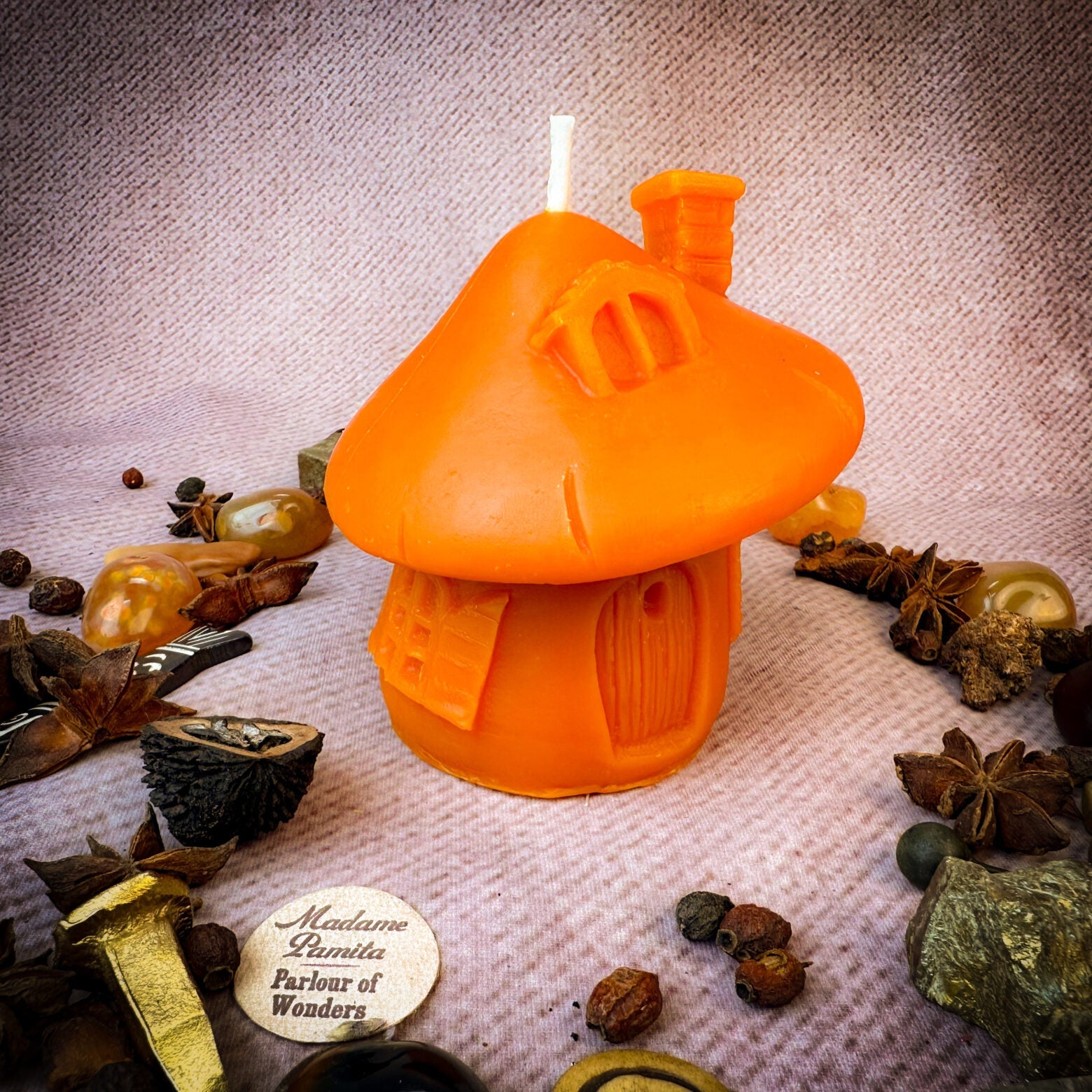 Beeswax Mushroom Fairy Hut Cozy Home Spell Candle - Sanctuary & Blessing Magic | Beeswax Candle | Wiccan Center