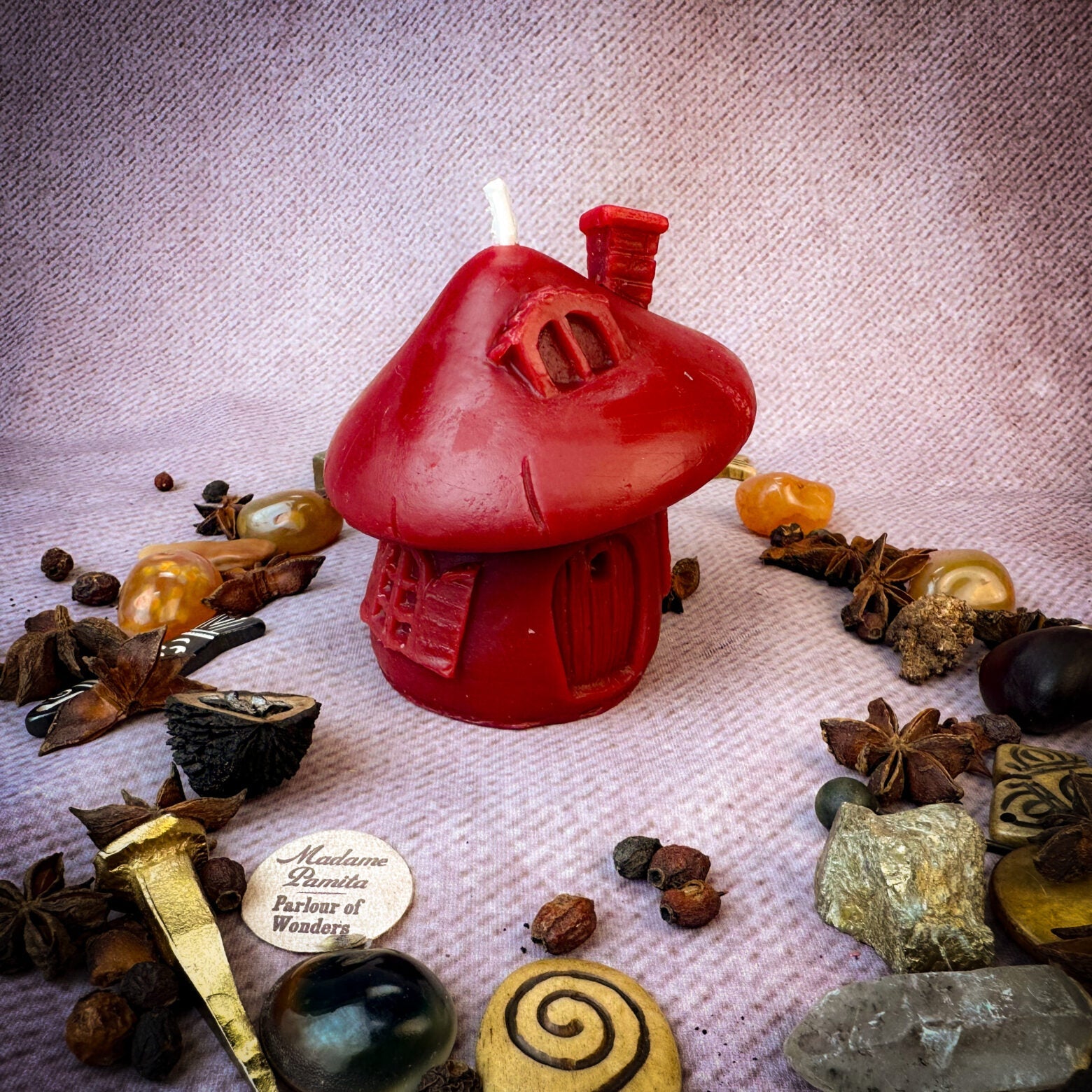 Beeswax Mushroom Fairy Hut Cozy Home Spell Candle - Sanctuary & Blessing Magic | Beeswax Candle | Wiccan Center
