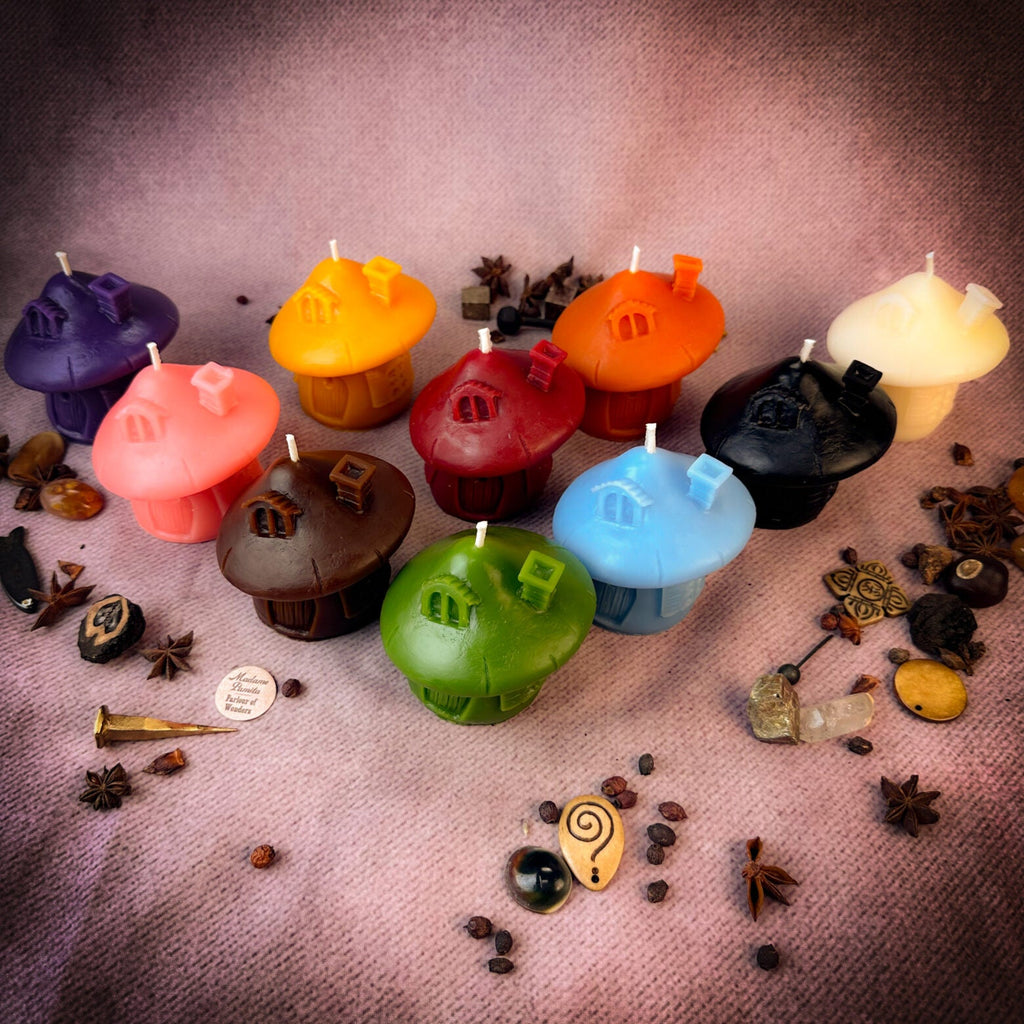 Beeswax Mushroom Fairy Hut Cozy Home Spell Candle - Sanctuary & Blessing Magic | Beeswax Candle | Wiccan Center