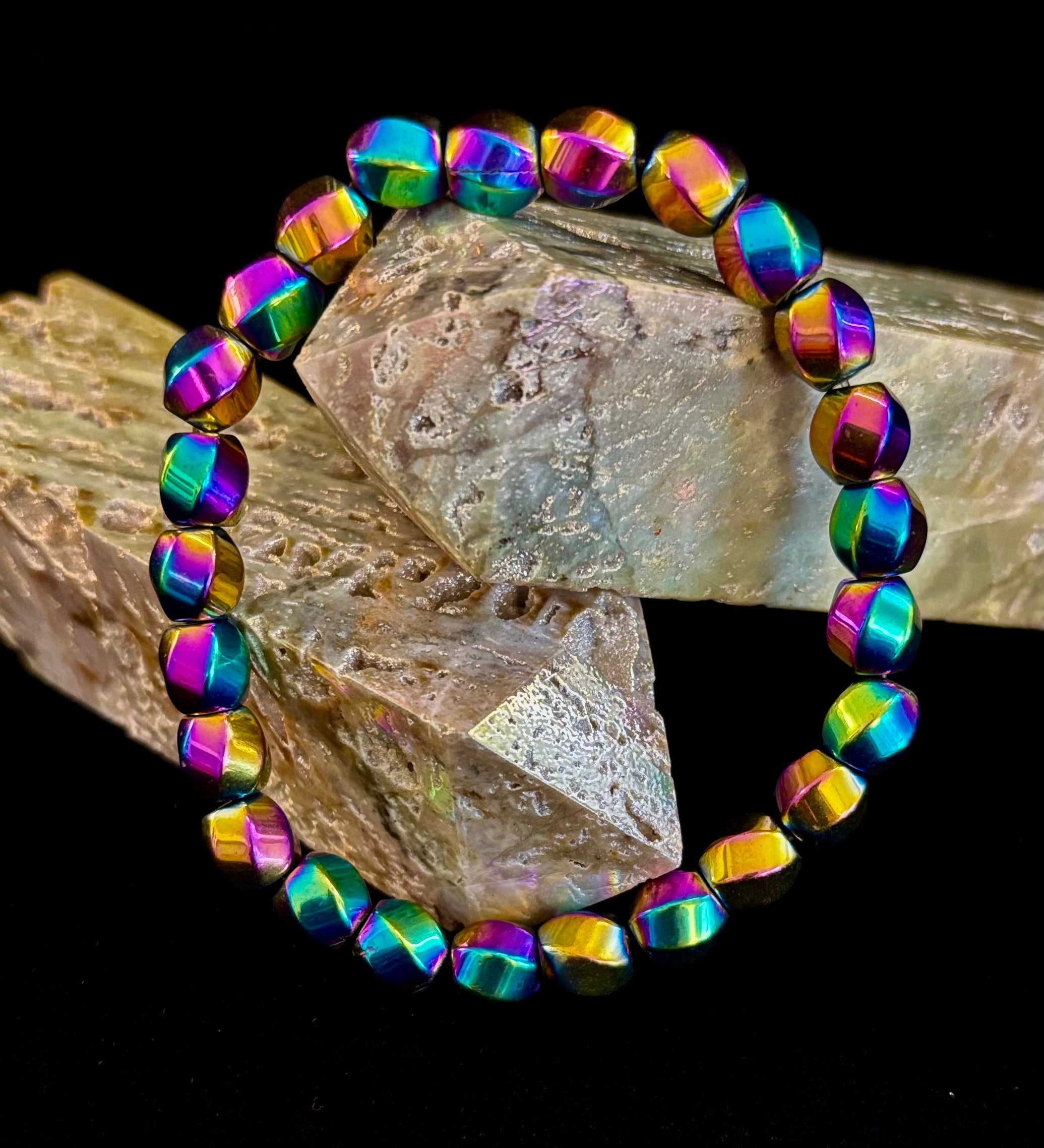Rainbow Style Geometric Beaded Bracelet – LGBTQ+ Pride & Power for Medium and Large Wrists | | Wiccan Center