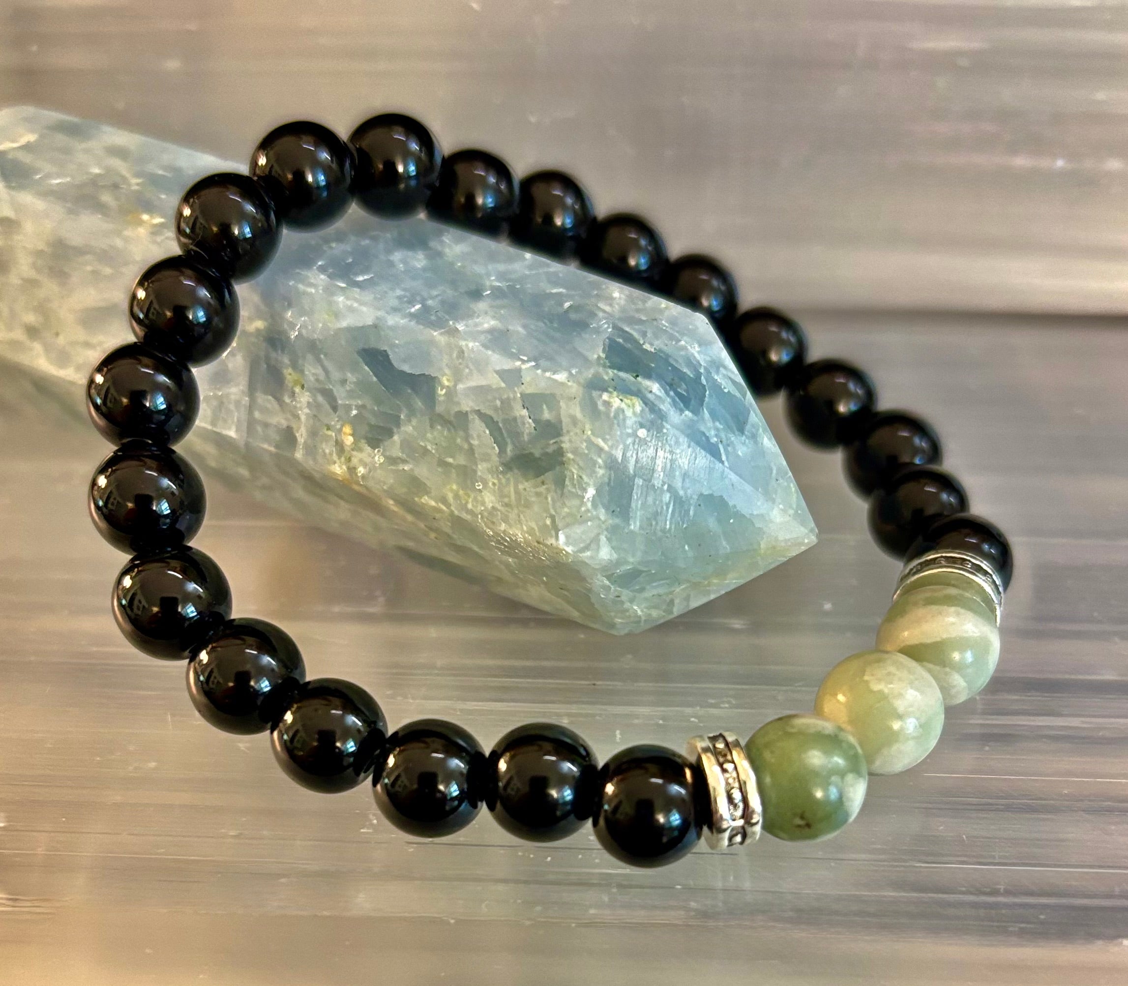 White-Grayish Green Natural Stone Stretchy Unisex Bracelet – Medium Wrists | | Wiccan Center