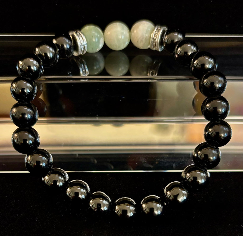 White-Grayish Green Natural Stone Stretchy Unisex Bracelet – Medium Wrists | | Wiccan Center