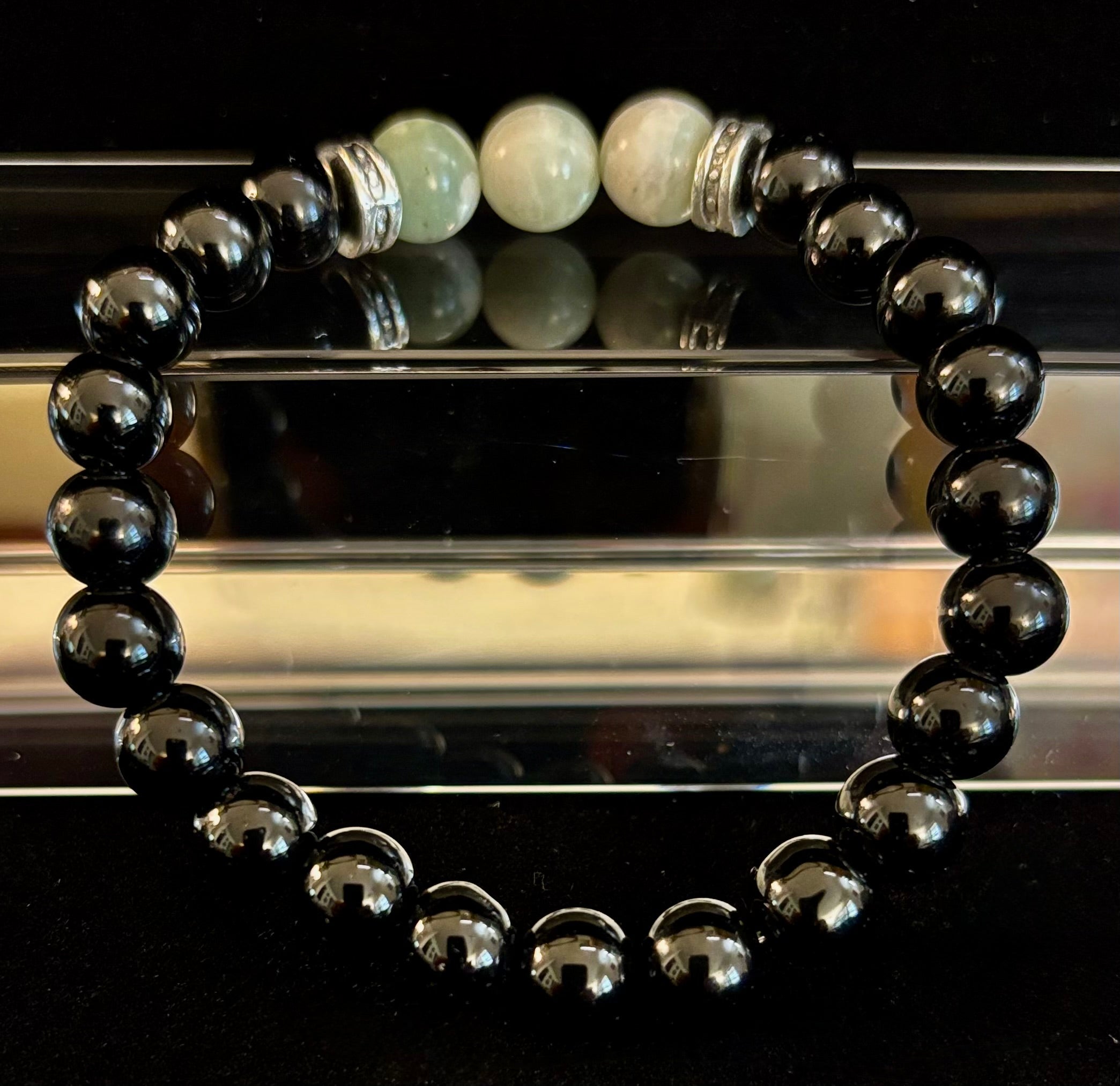 White-Grayish Green Natural Stone Stretchy Unisex Bracelet – Medium Wrists | | Wiccan Center