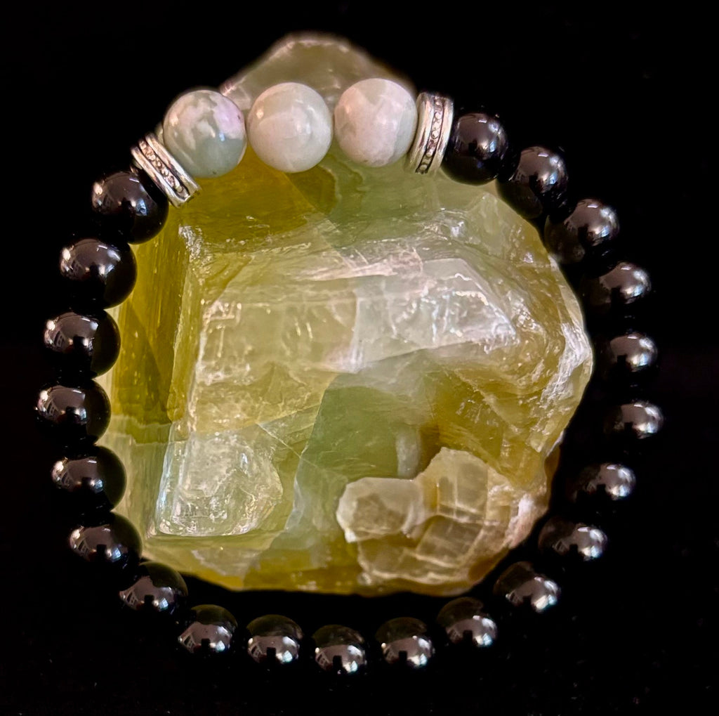 White-Grayish Green Natural Stone Stretchy Unisex Bracelet – Medium Wrists | | Wiccan Center