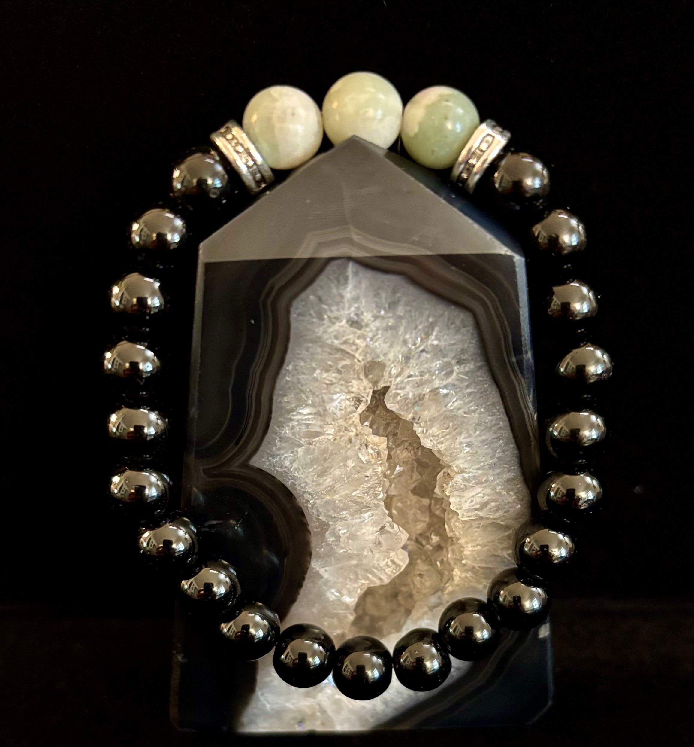 White-Grayish Green Natural Stone Stretchy Unisex Bracelet – Medium Wrists | | Wiccan Center