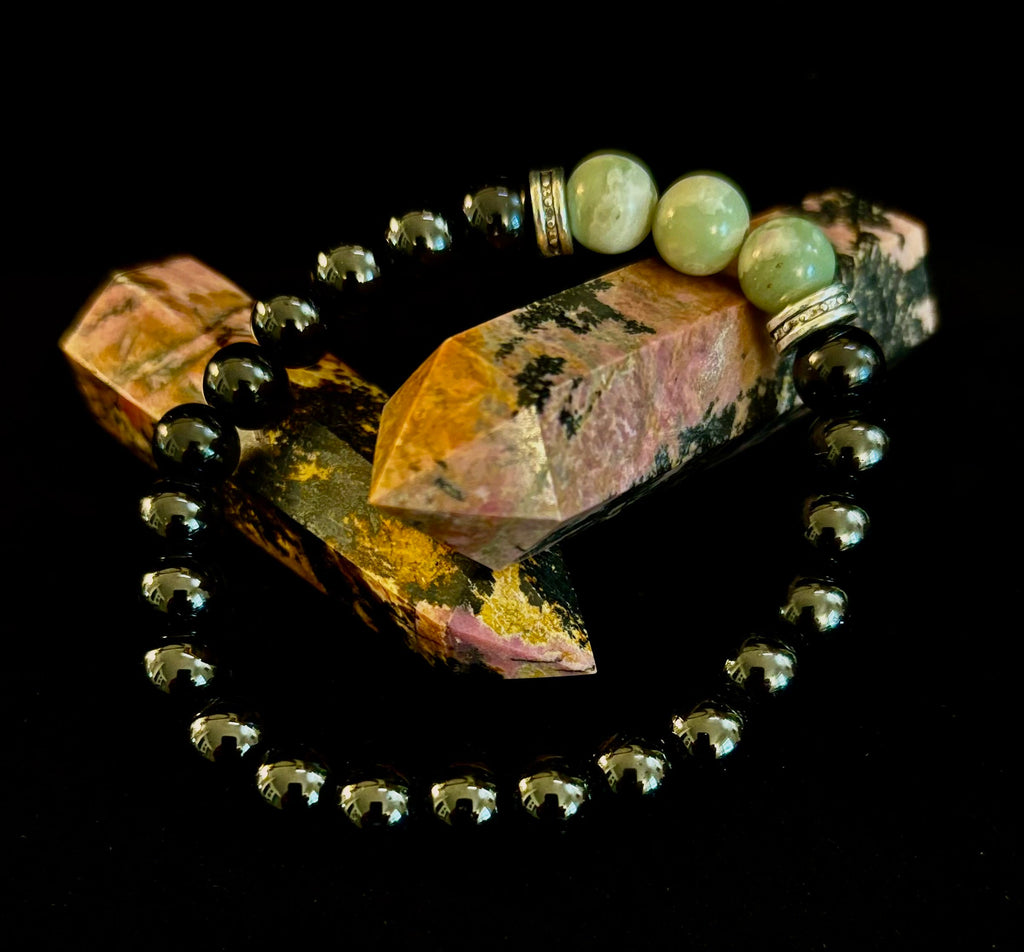 White-Grayish Green Natural Stone Stretchy Unisex Bracelet – Medium Wrists | | Wiccan Center