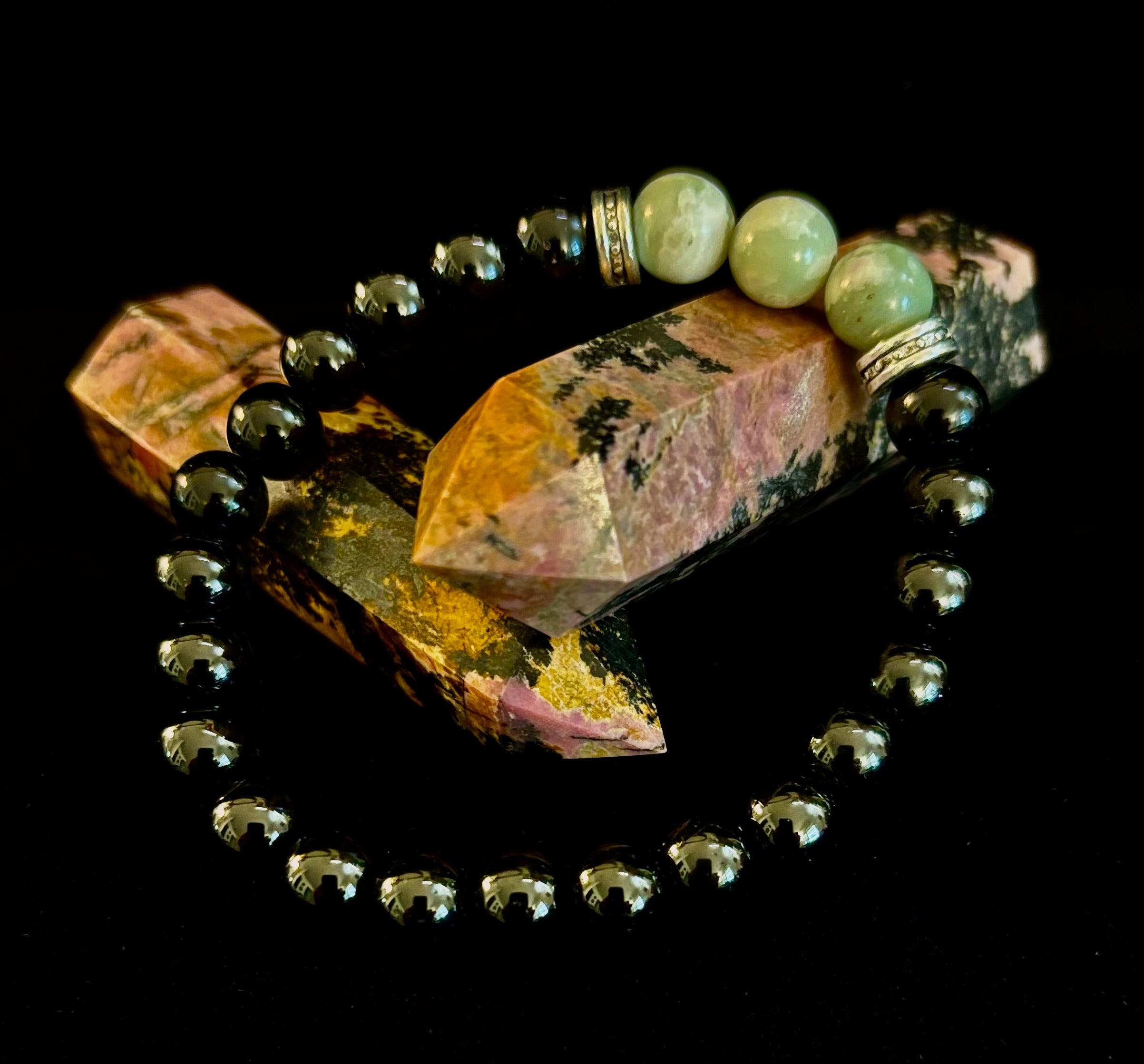 White-Grayish Green Natural Stone Stretchy Unisex Bracelet – Medium Wrists | | Wiccan Center